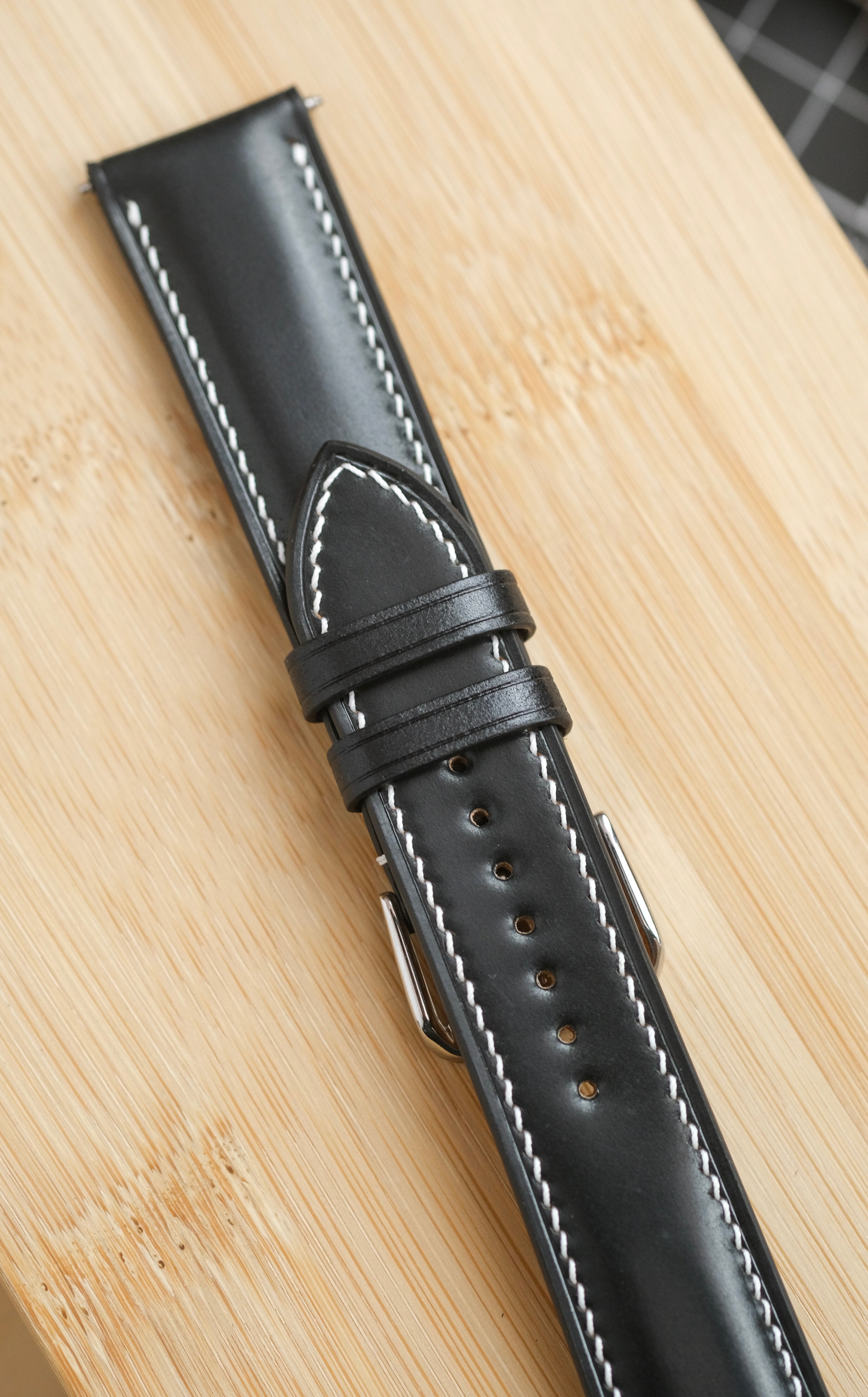 Black Horween Shell Cordovan Leather Watch Strap