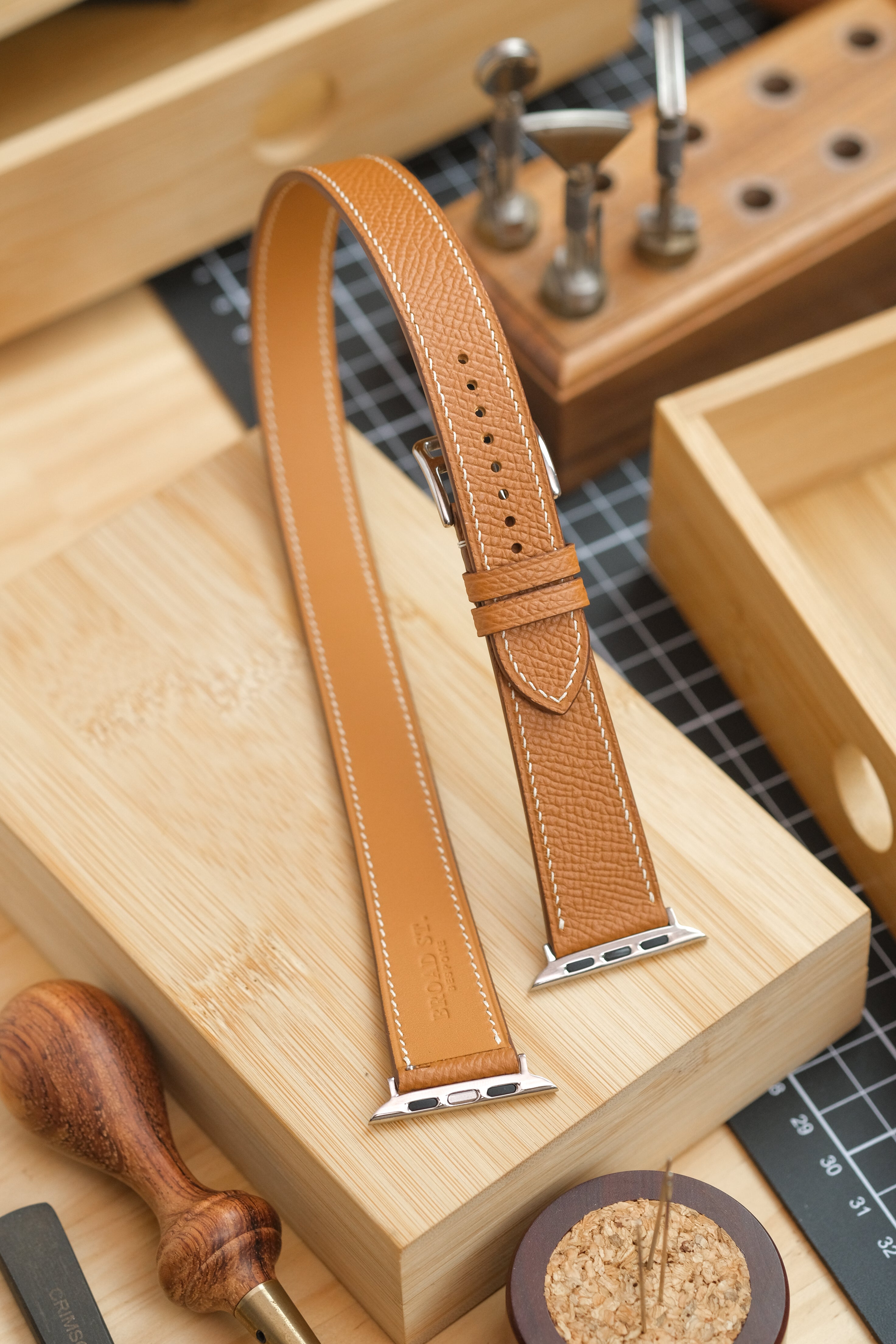 Double-Tour Calfskin Leather Watch Strap
