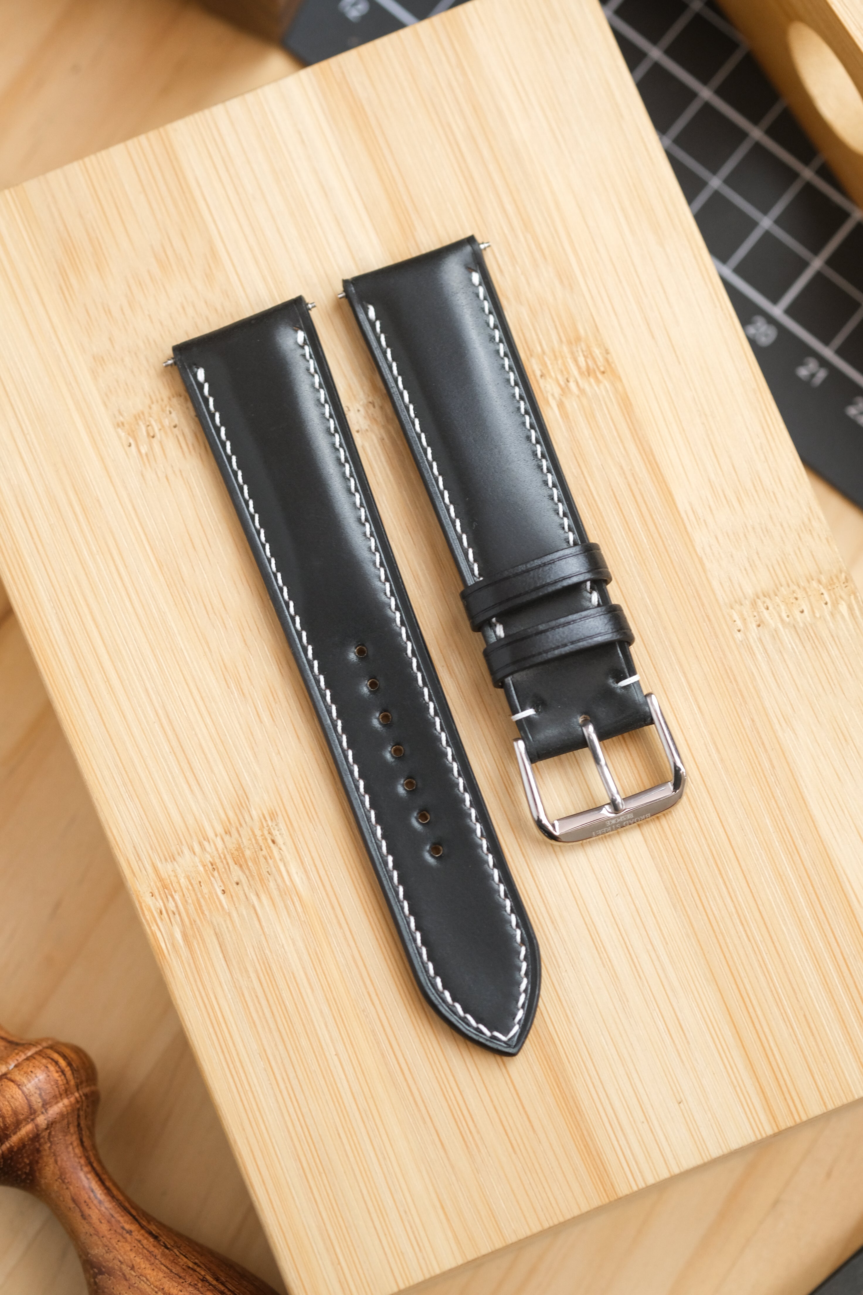 Black Horween Shell Cordovan Leather Watch Strap