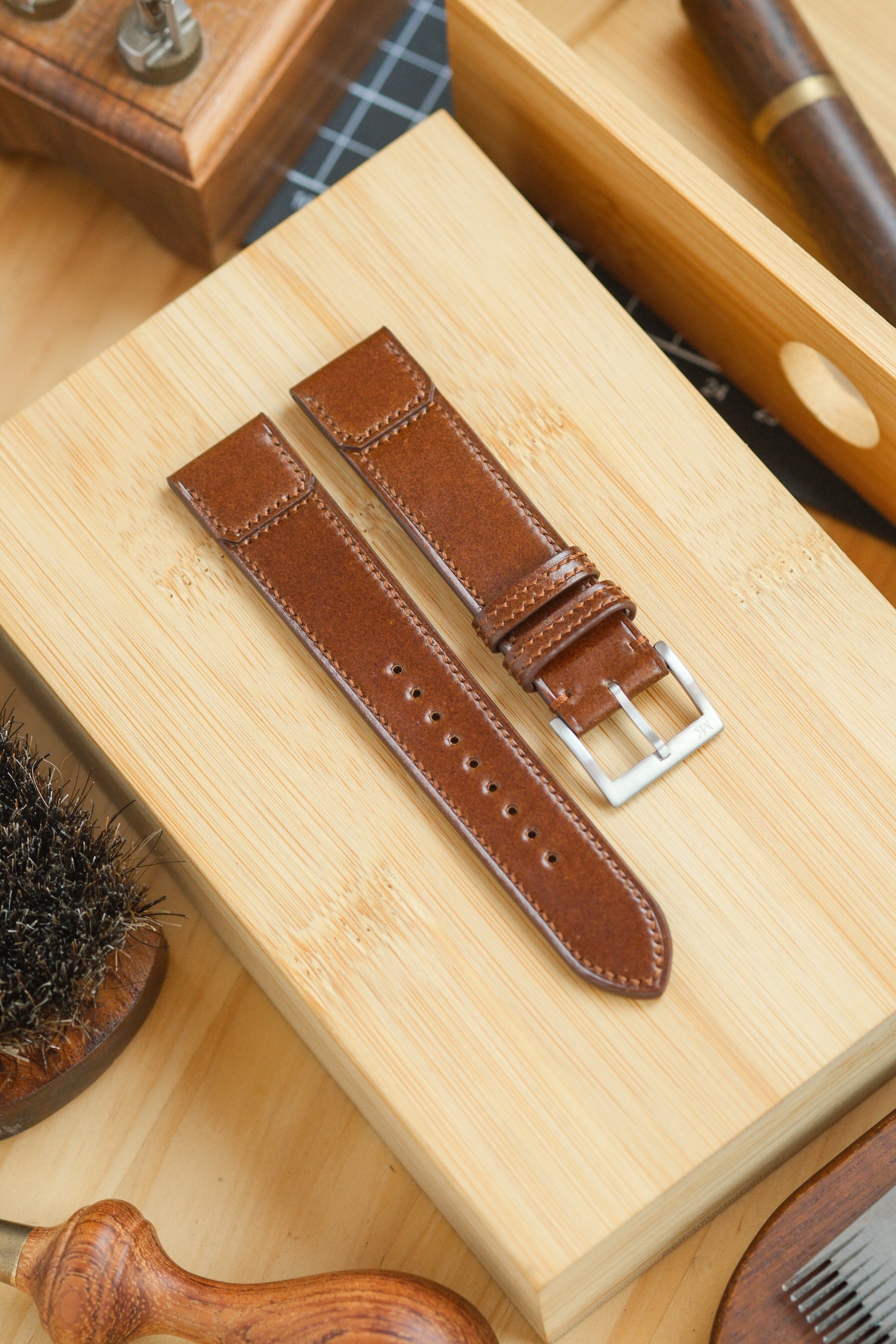 Coffee Brown Shell Cordovan Reverse Folded Strap