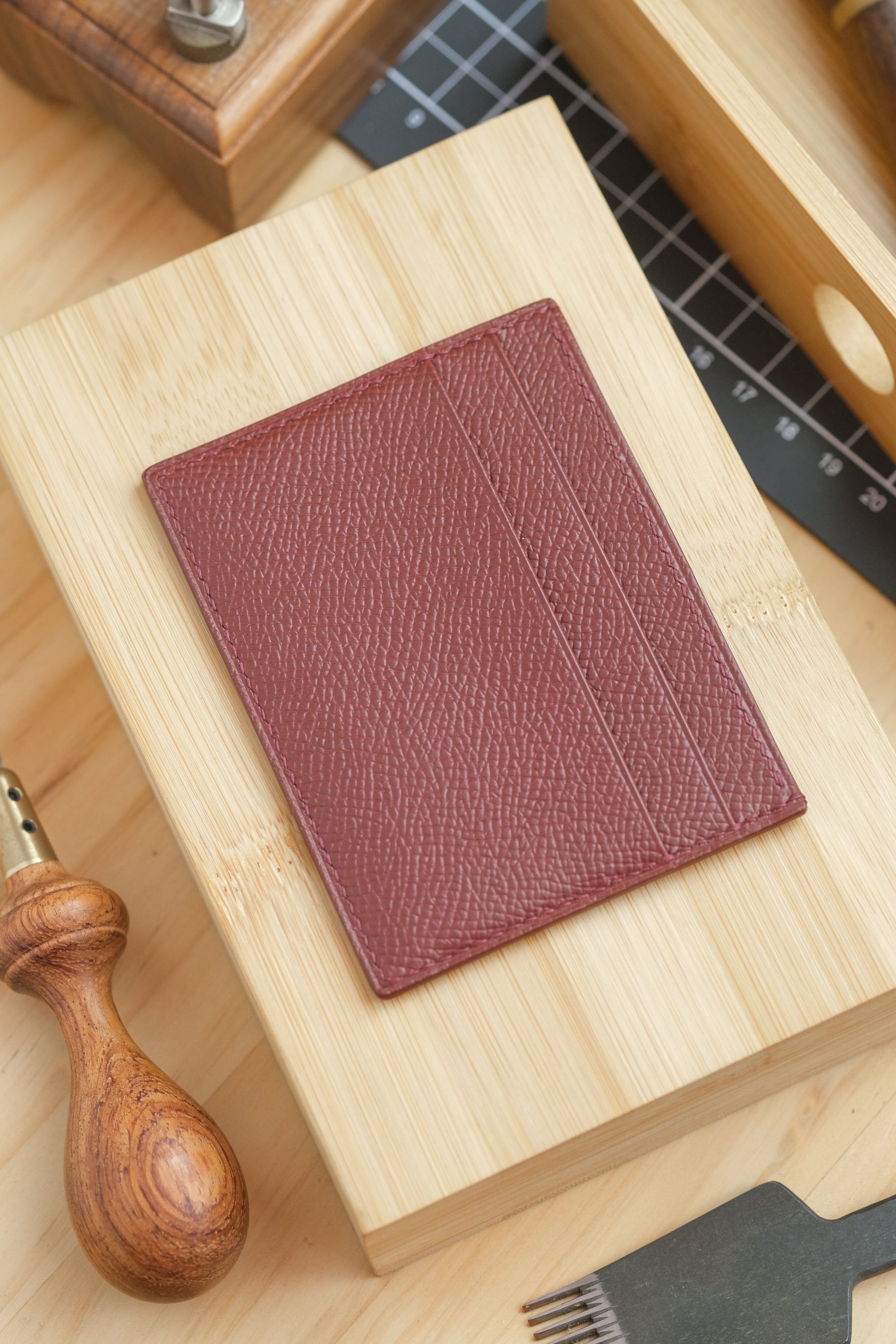 Burgundy Epsom French Calf "Edwin" Cardholder (5-slot)