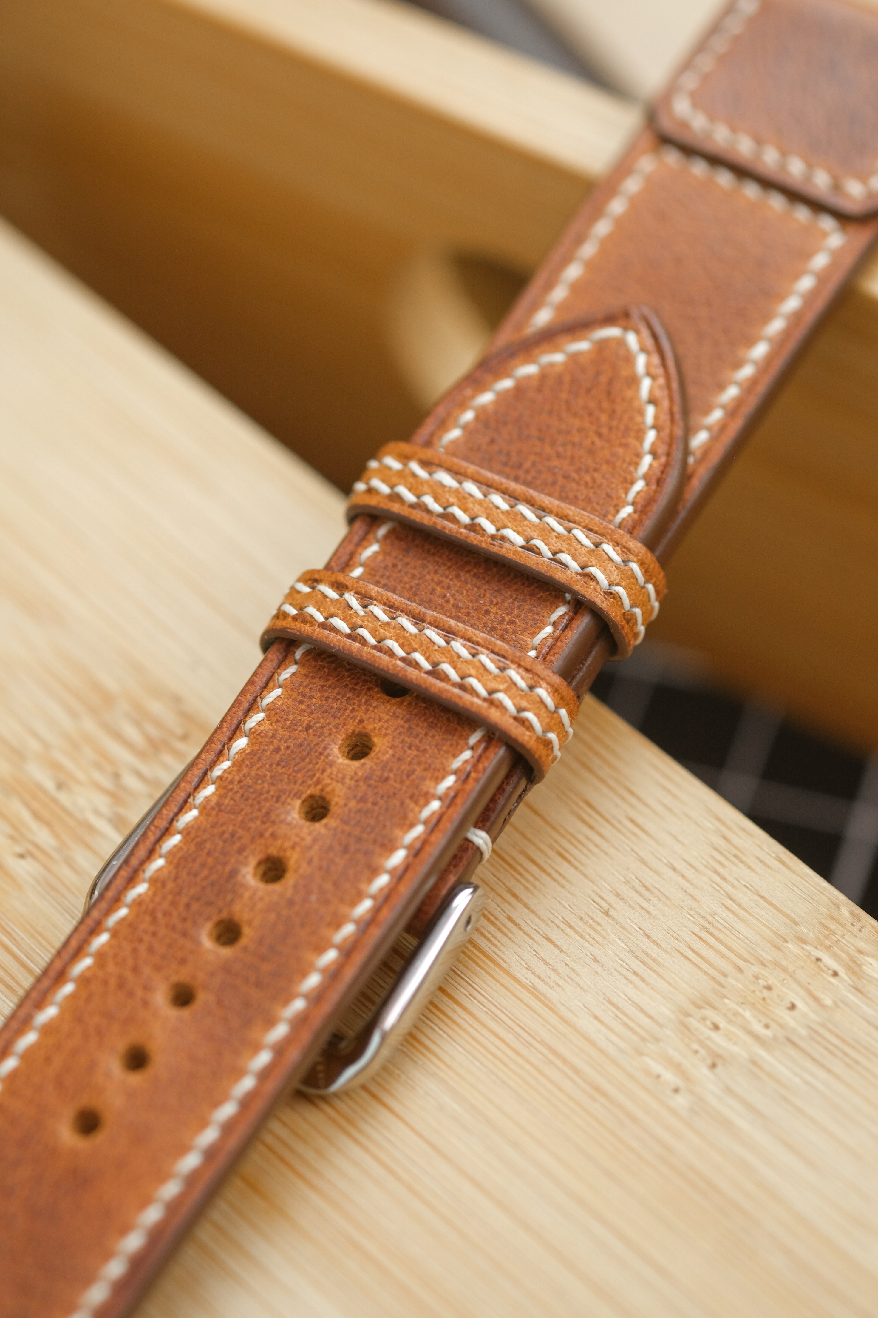 Cognac Waxy Cowhide Reverse-Folded Strap