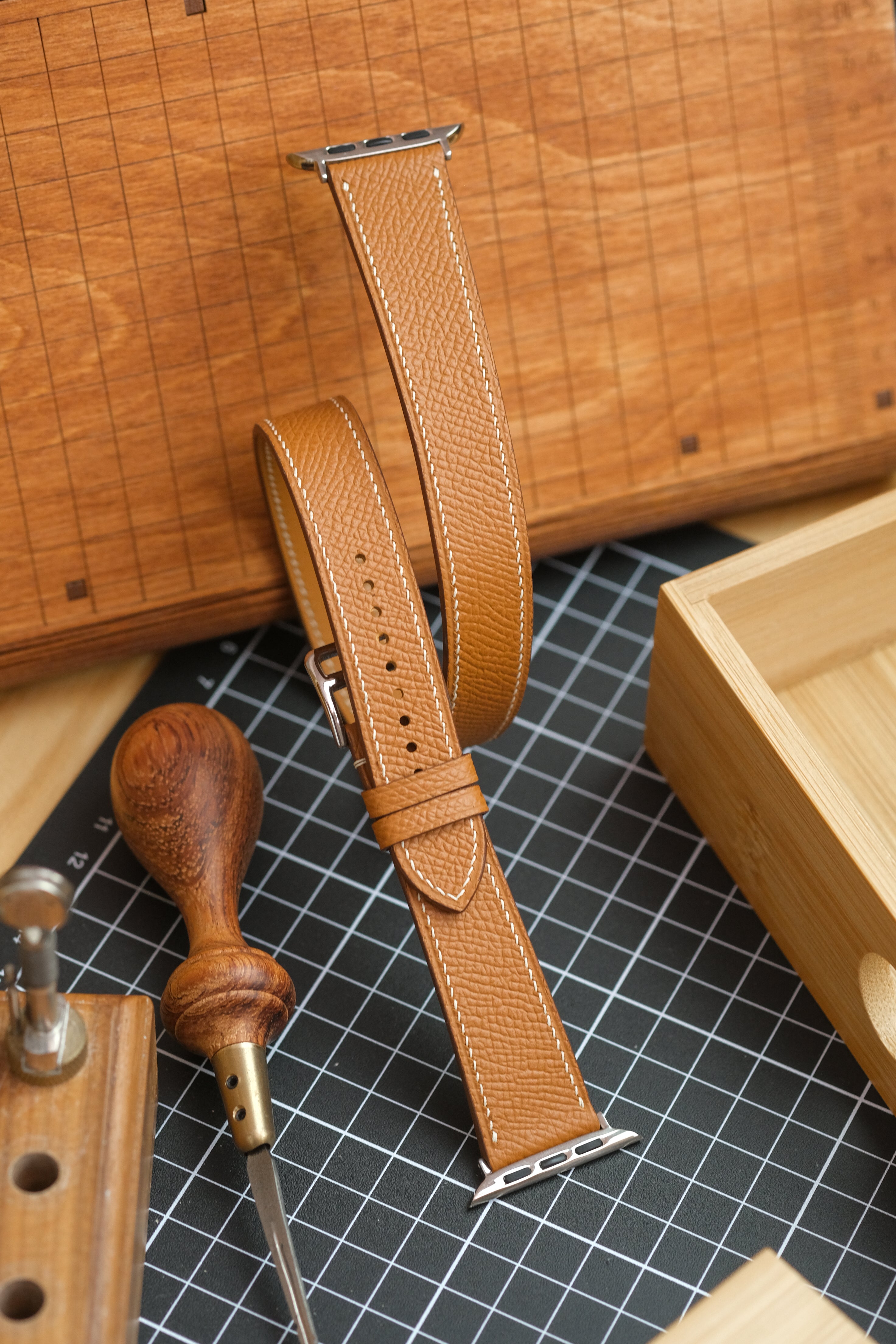 Double-Tour Calfskin Leather Watch Strap
