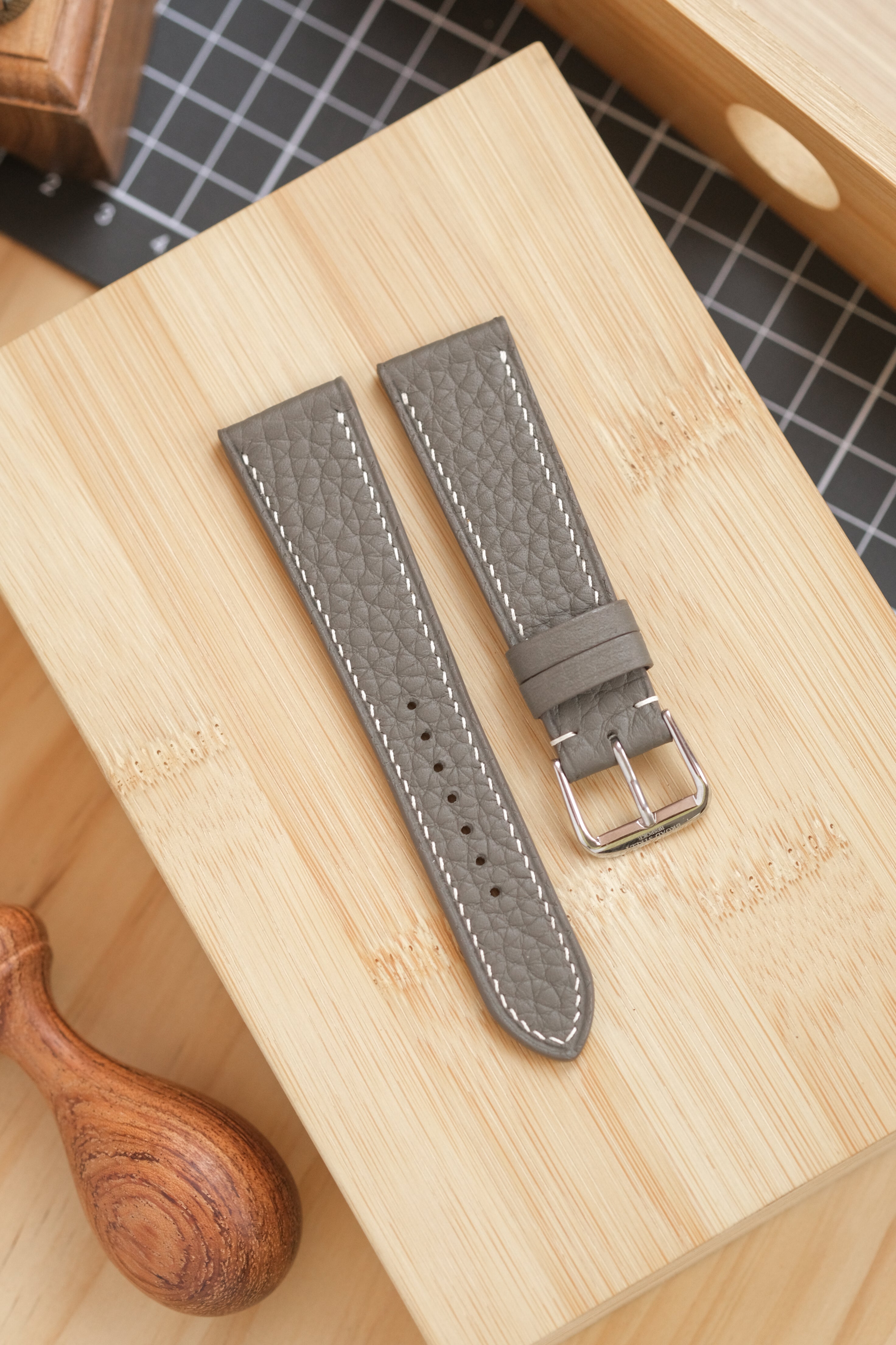 Grey Clemence Calfskin Leather Strap