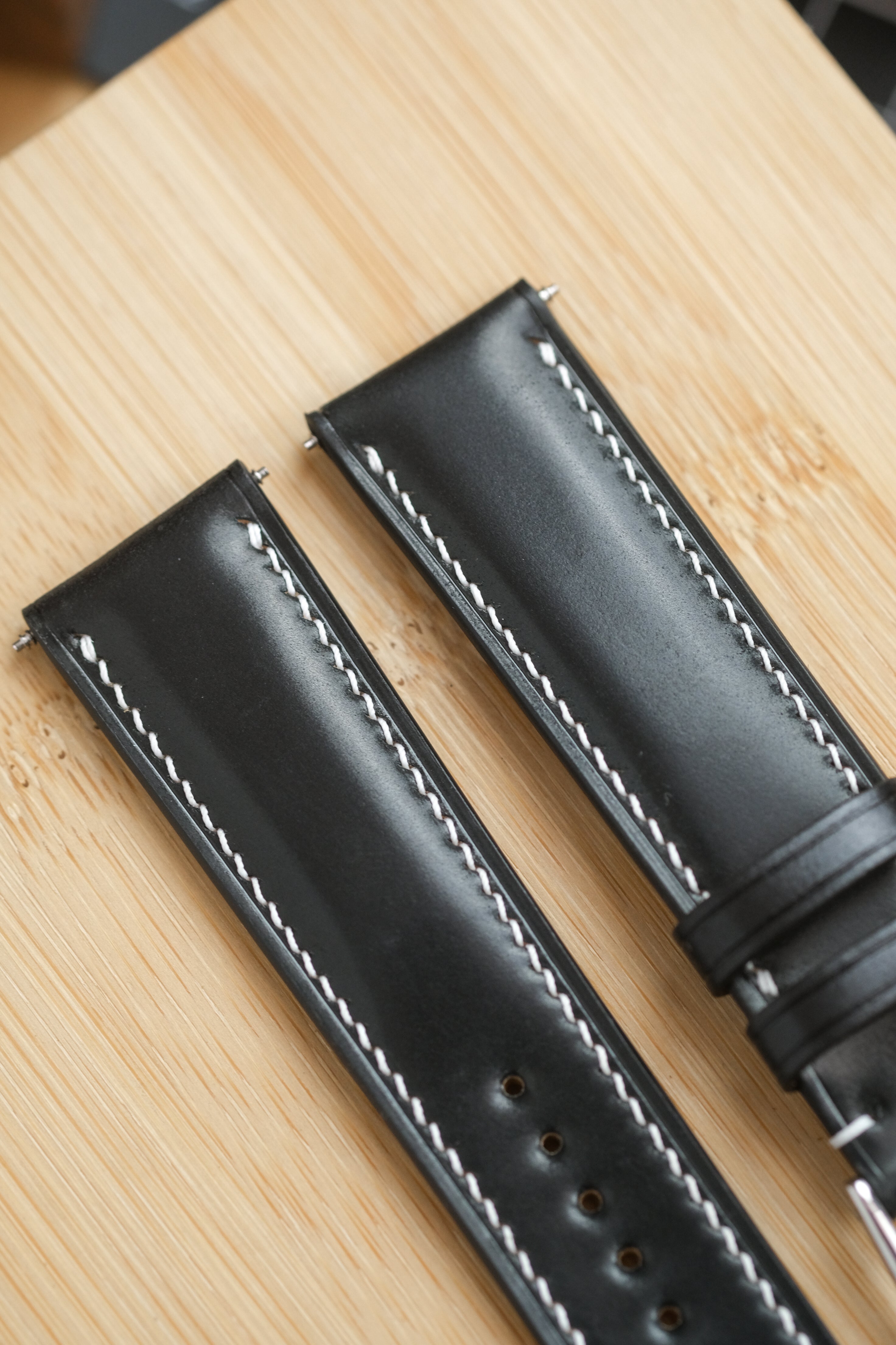 Black Horween Shell Cordovan Leather Watch Strap