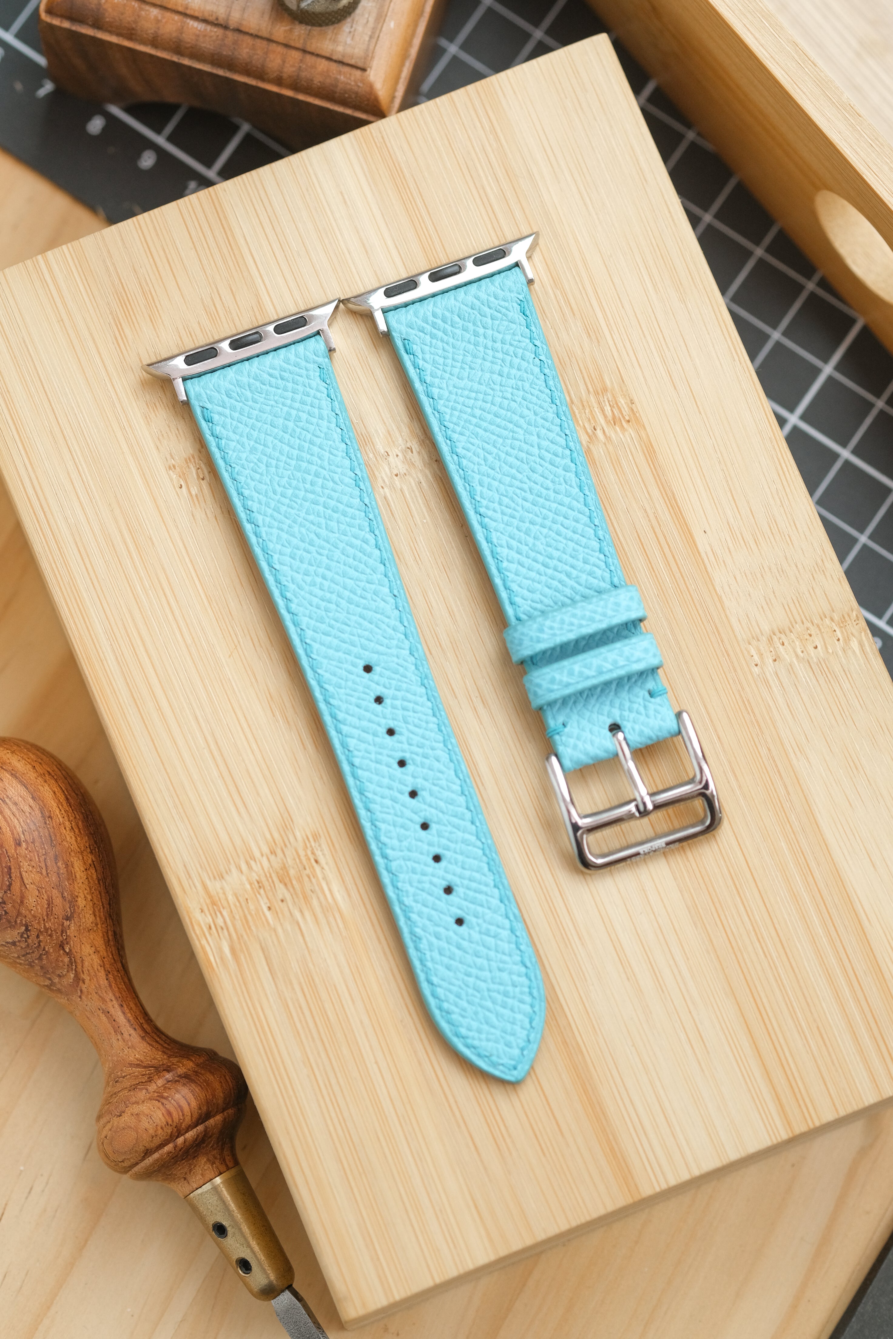 Turqouise Blue Epsom Calfskin Apple Watch Strap