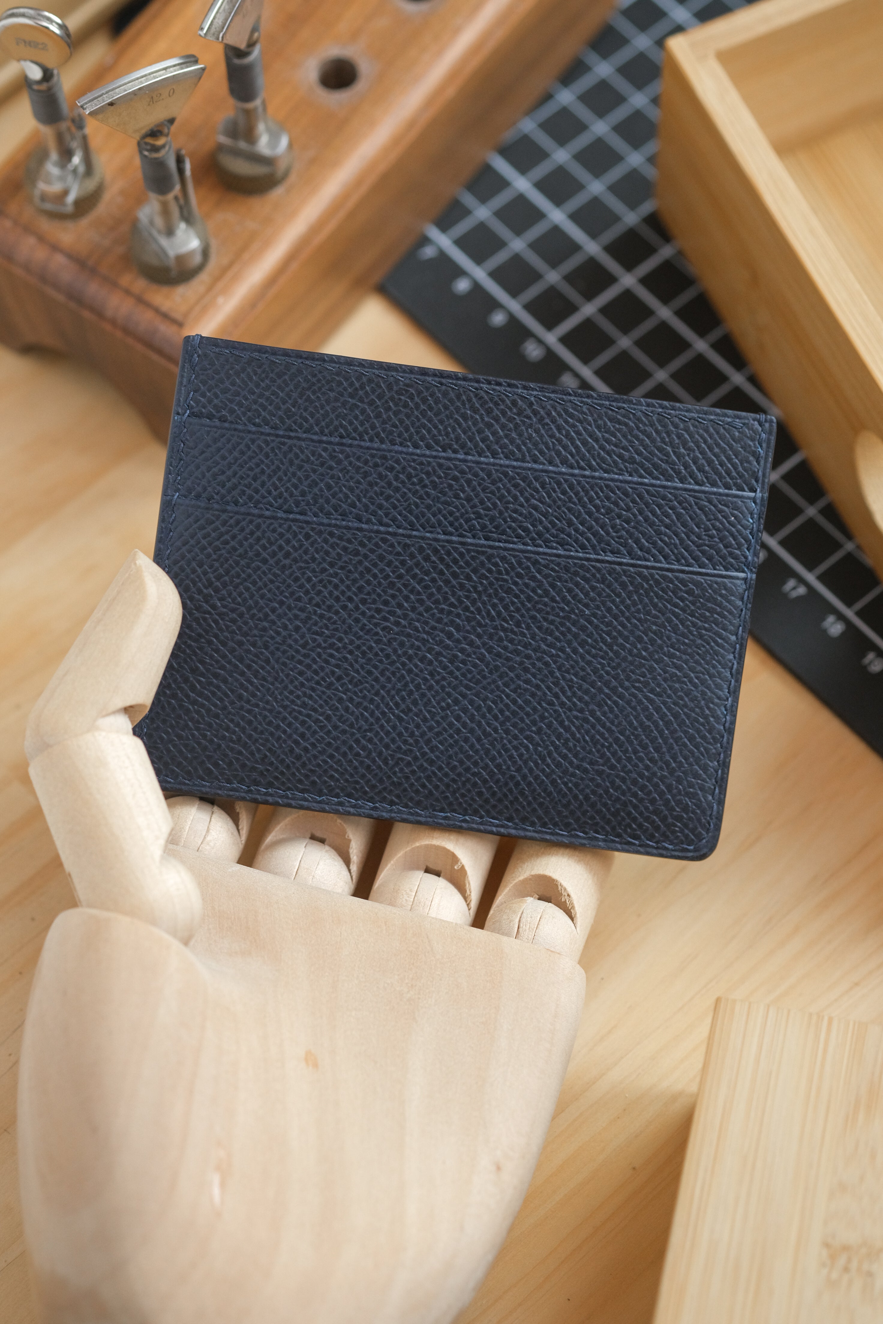 Navy Epsom French Calf "Edwin" Cardholder (5-slot)