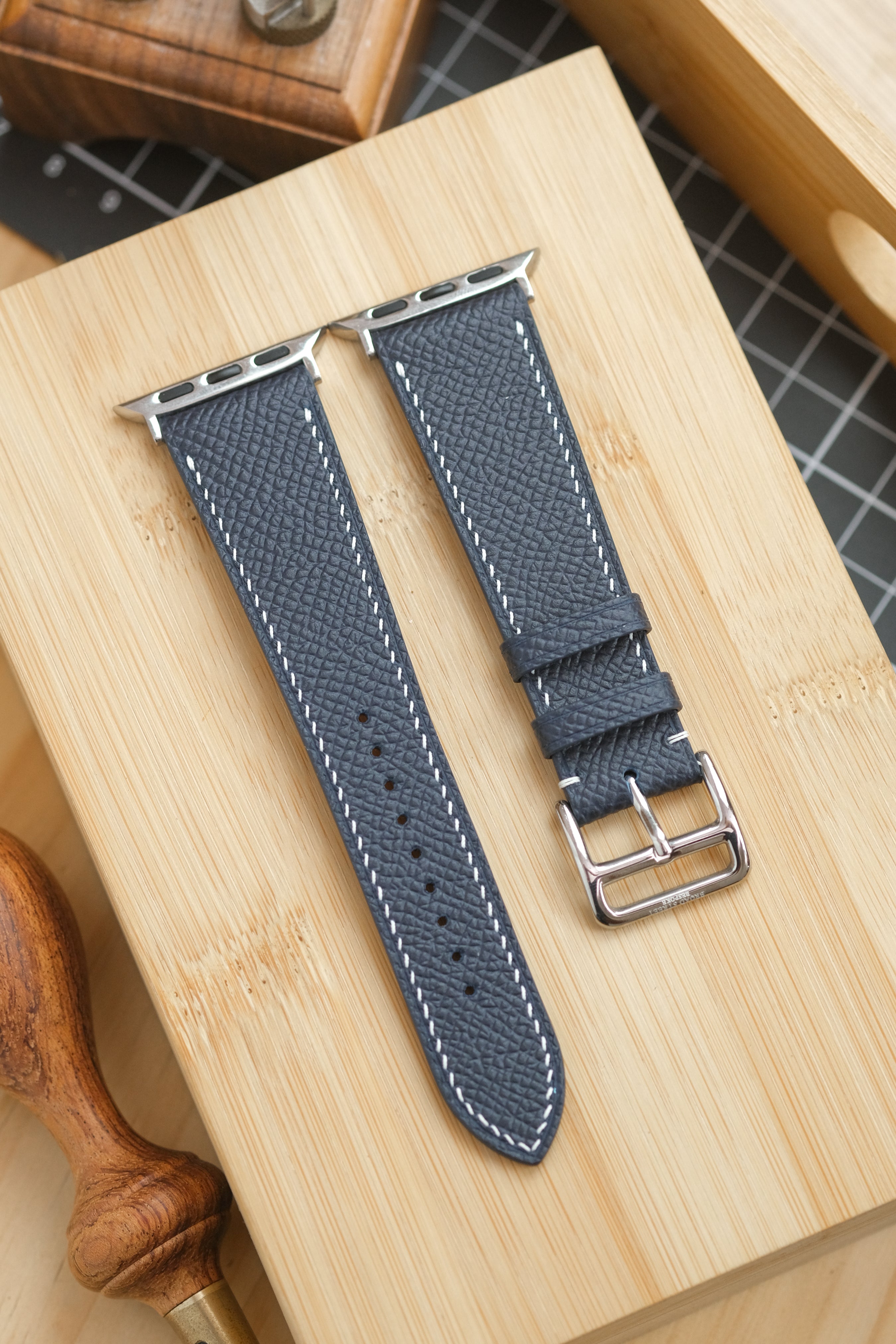 Navy Epsom Calfskin Apple Watch Strap