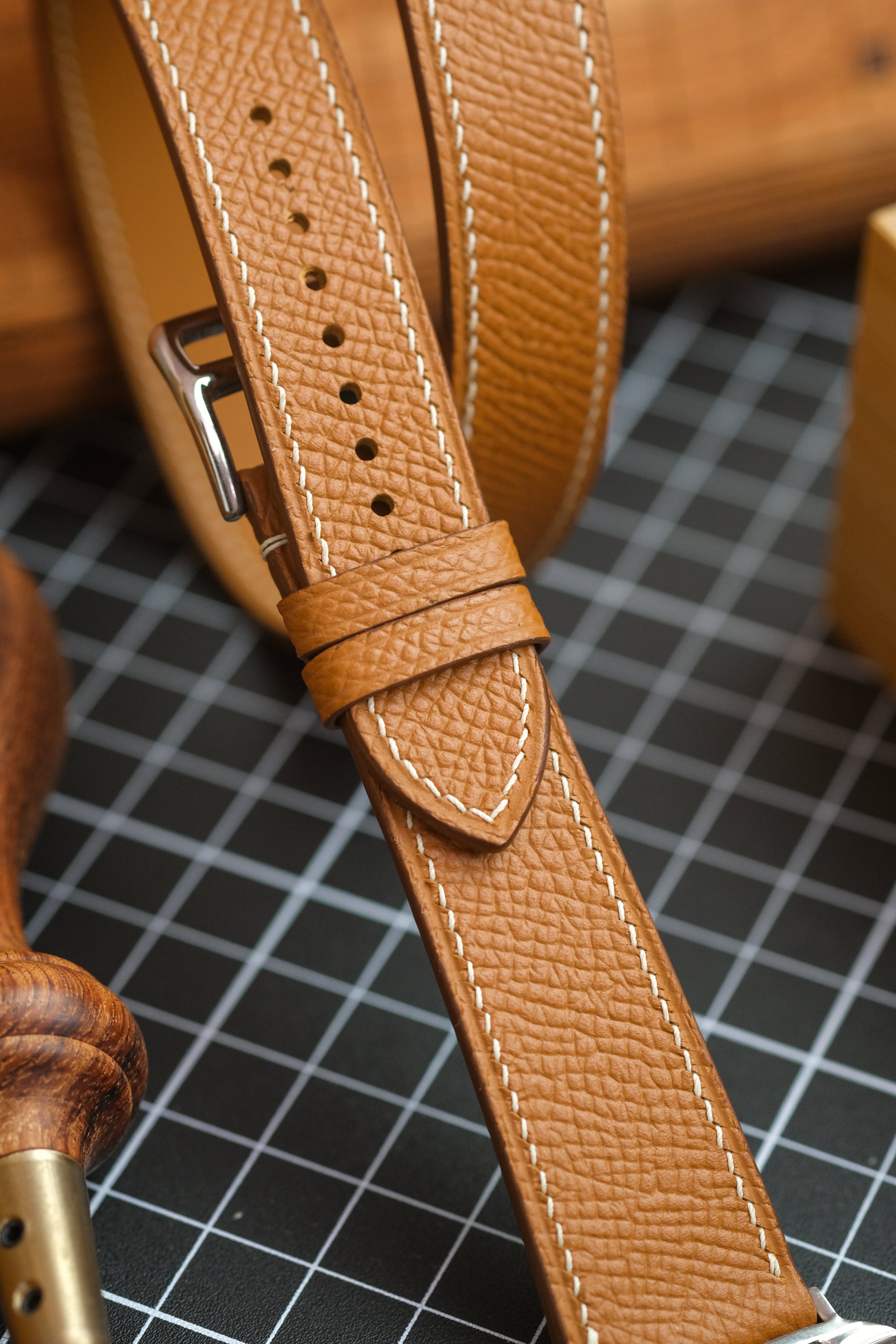 Double-Tour Calfskin Leather Watch Strap
