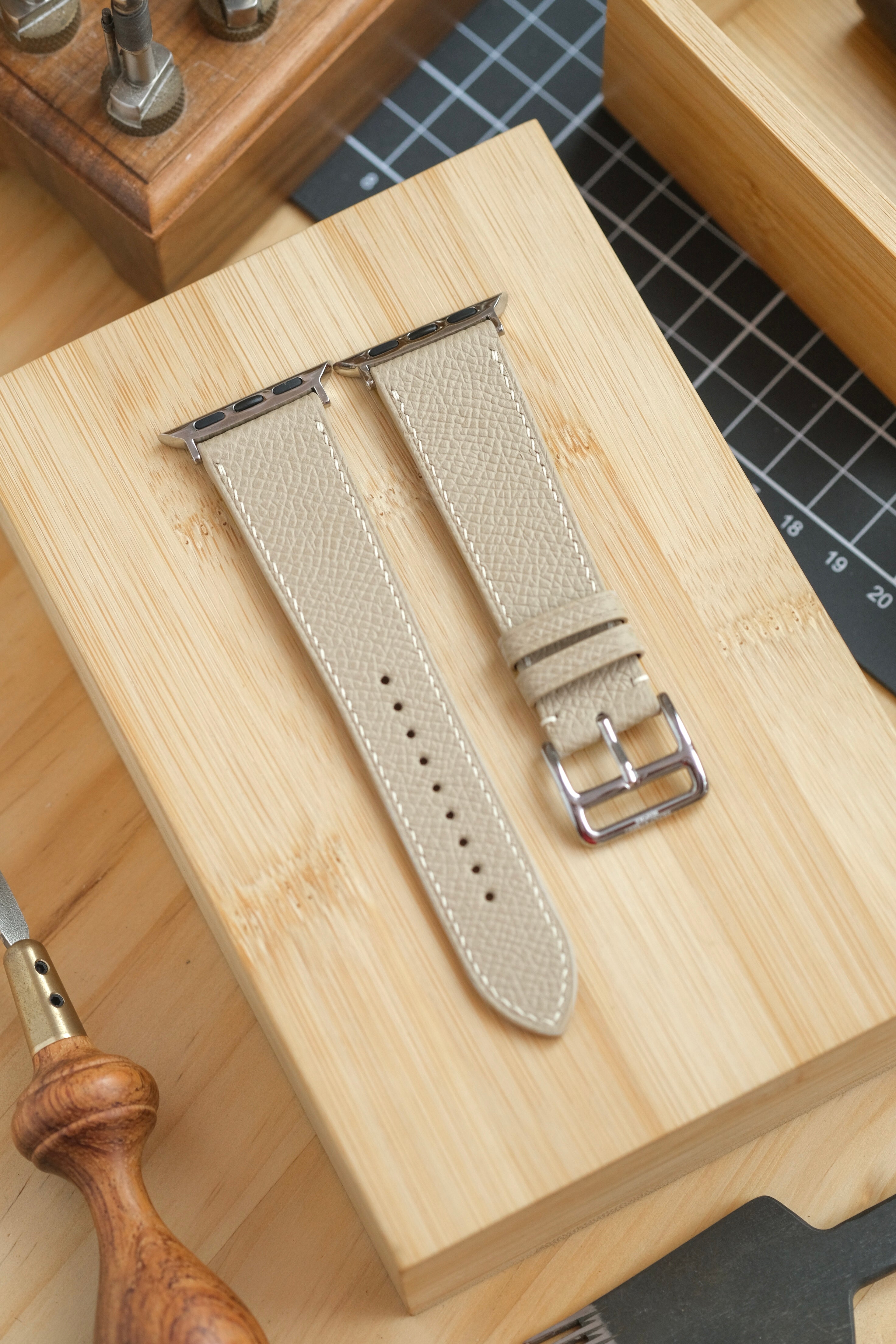 Beige Epsom Calfskin Apple Watch Strap