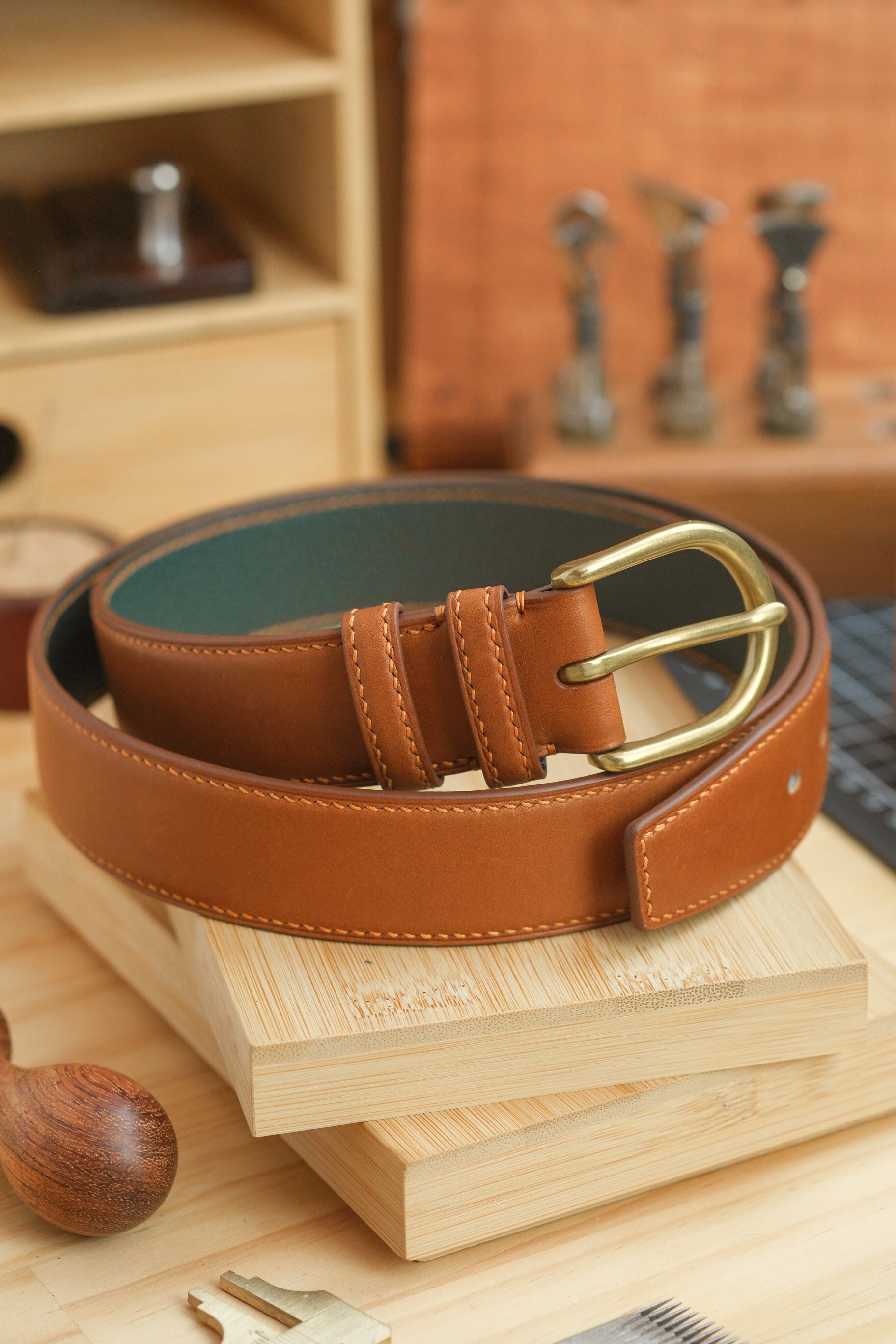 Gold Novonappa French Calfskin Handstitched Belt