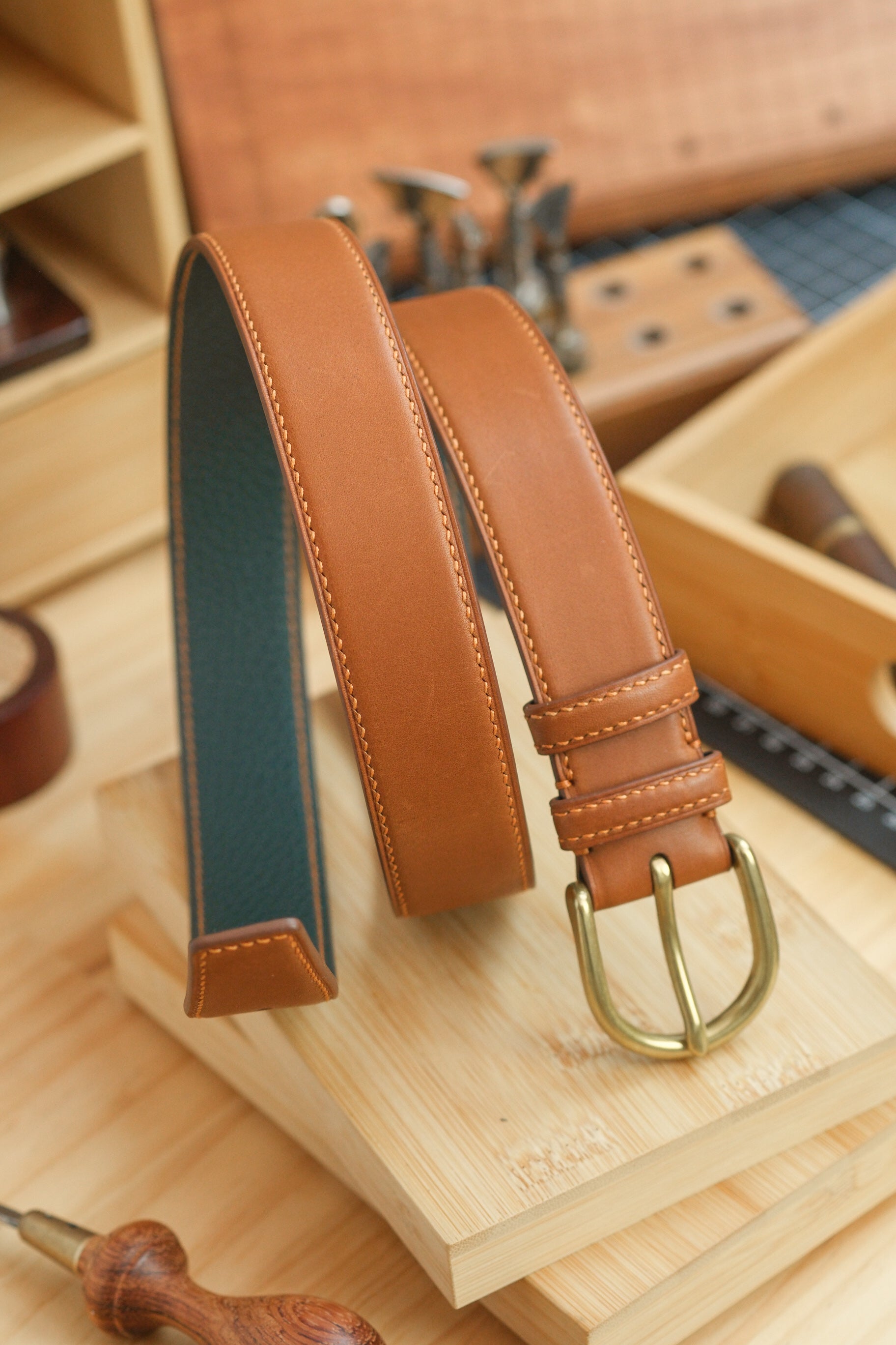 Gold Novonappa French Calfskin Handstitched Belt