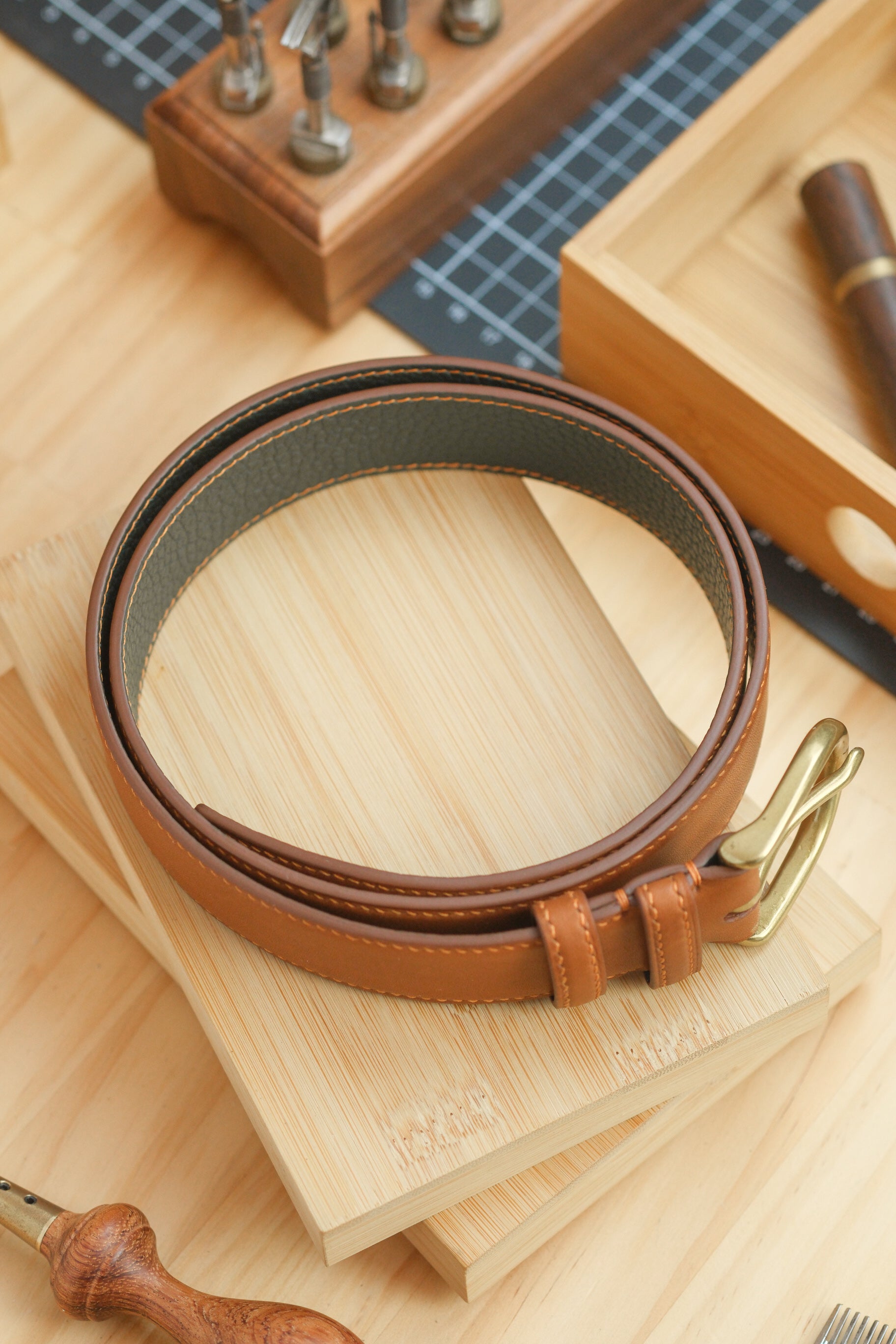 Gold Novonappa French Calfskin Handstitched Belt