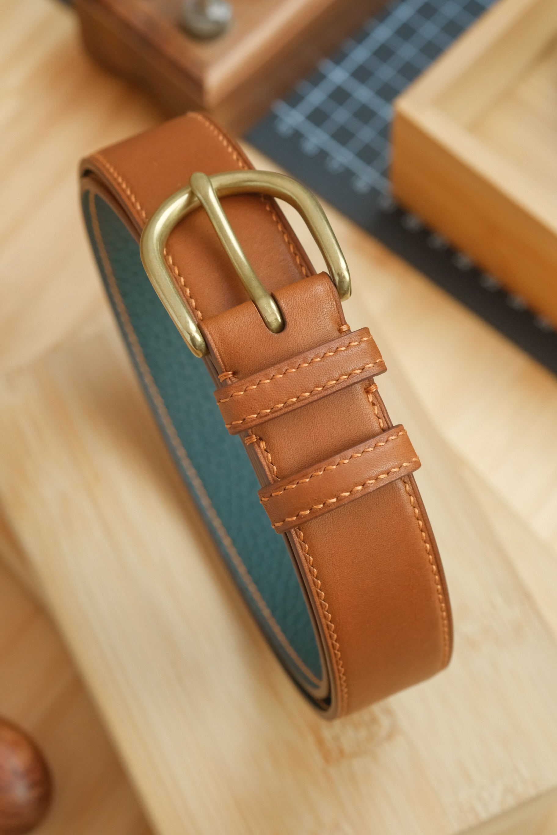Gold Novonappa French Calfskin Handstitched Belt