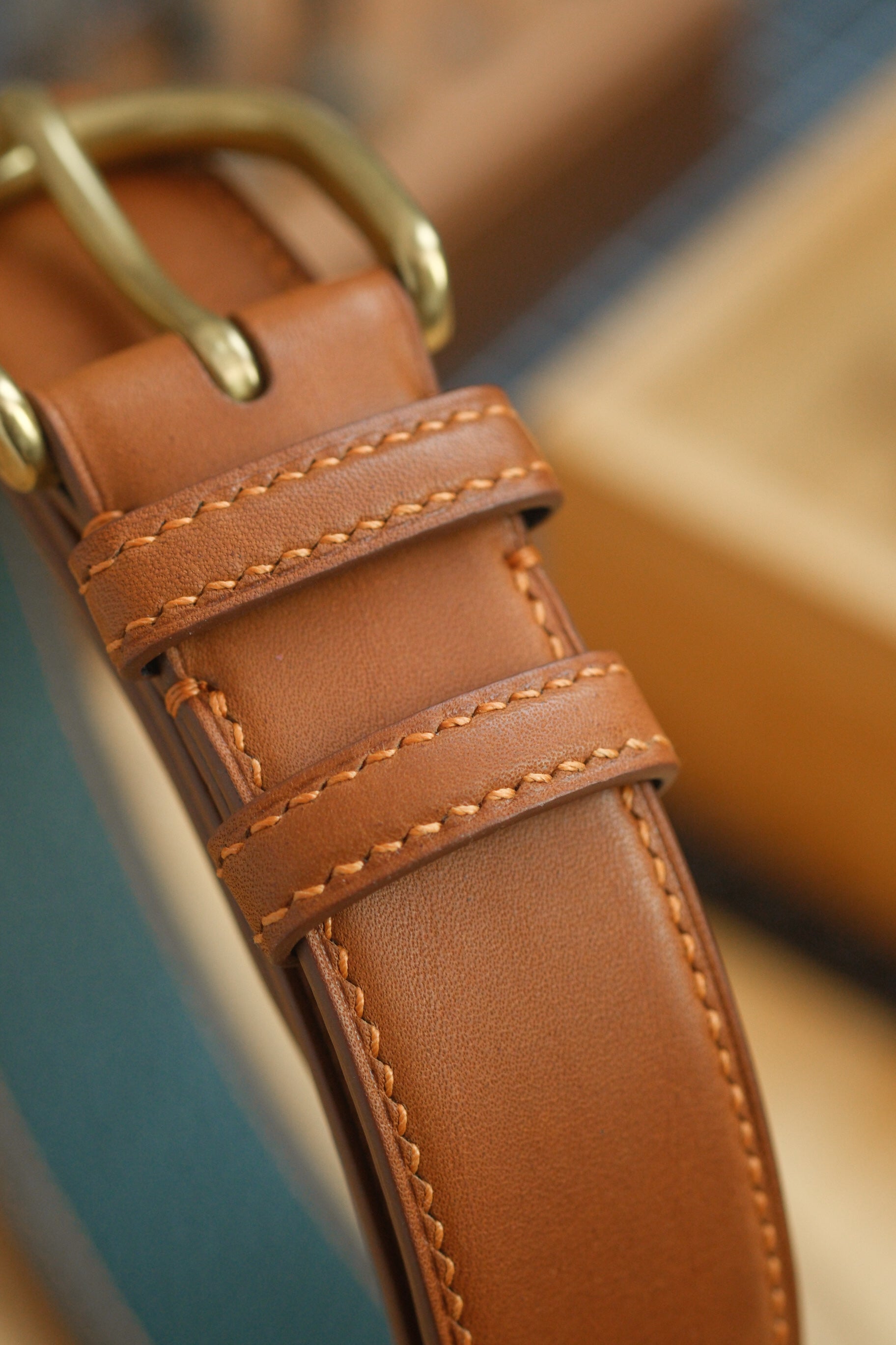 Gold Novonappa French Calfskin Handstitched Belt