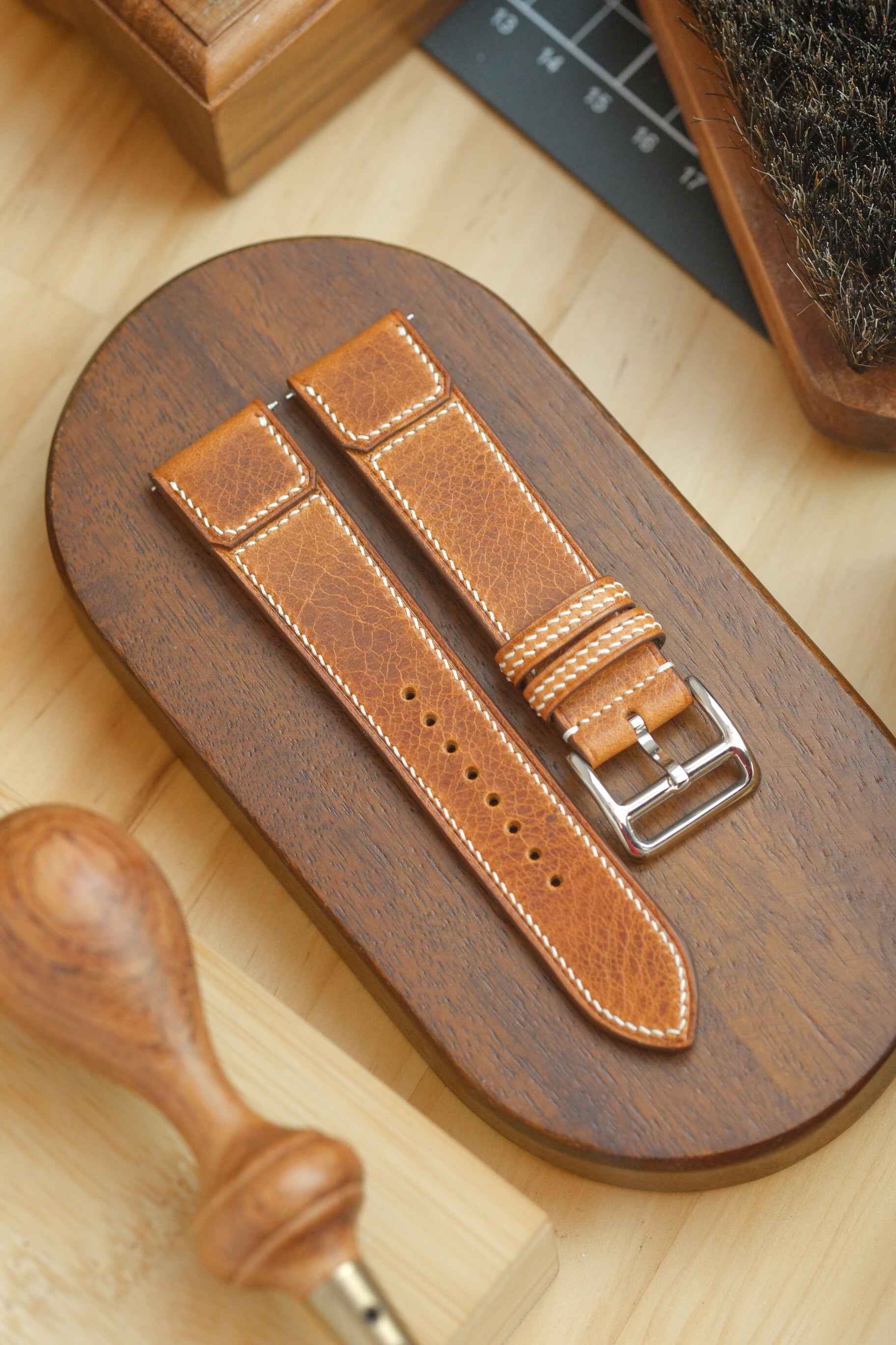 Cognac Waxy Cowhide Reverse-Folded Strap