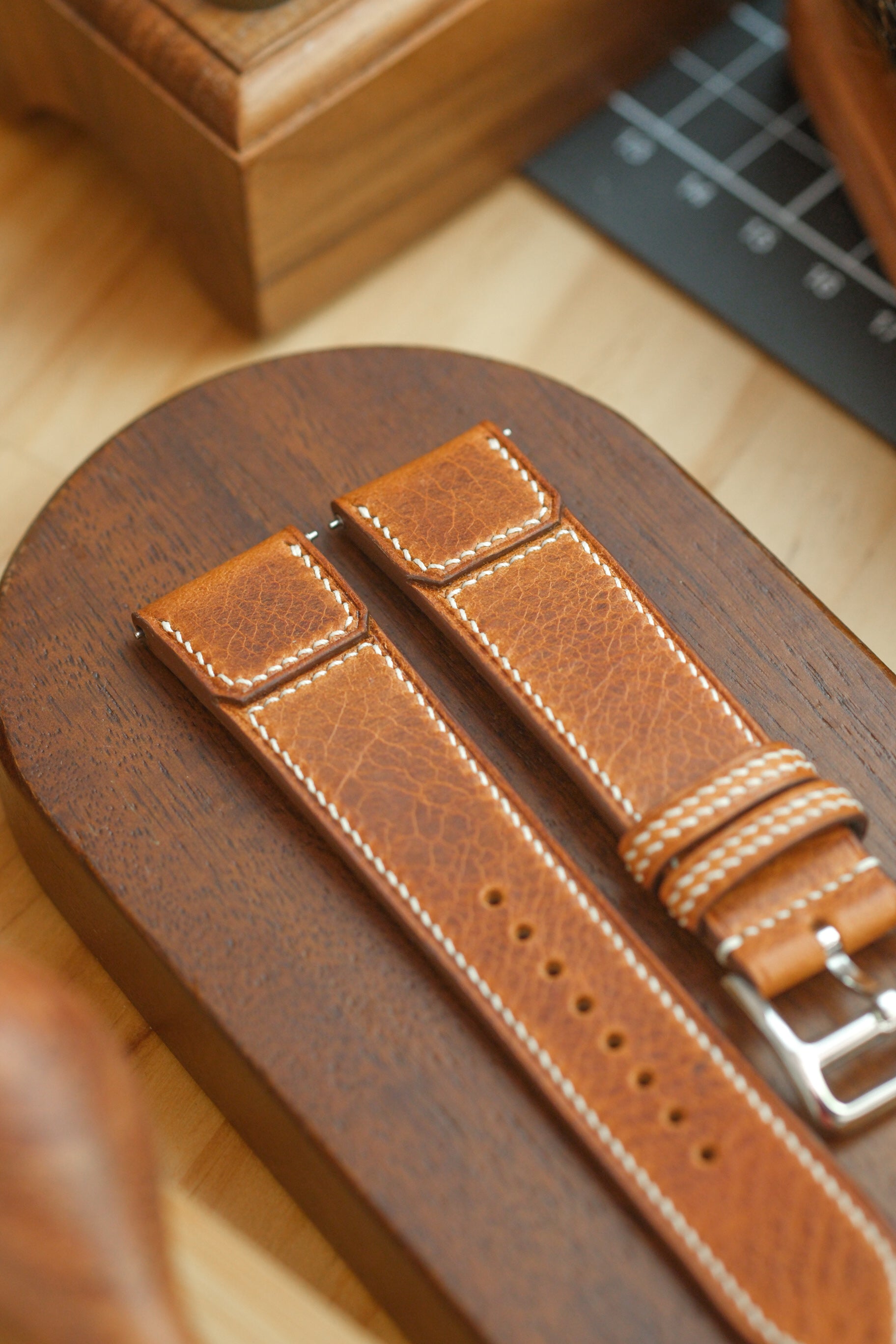 Cognac Waxy Cowhide Reverse-Folded Strap