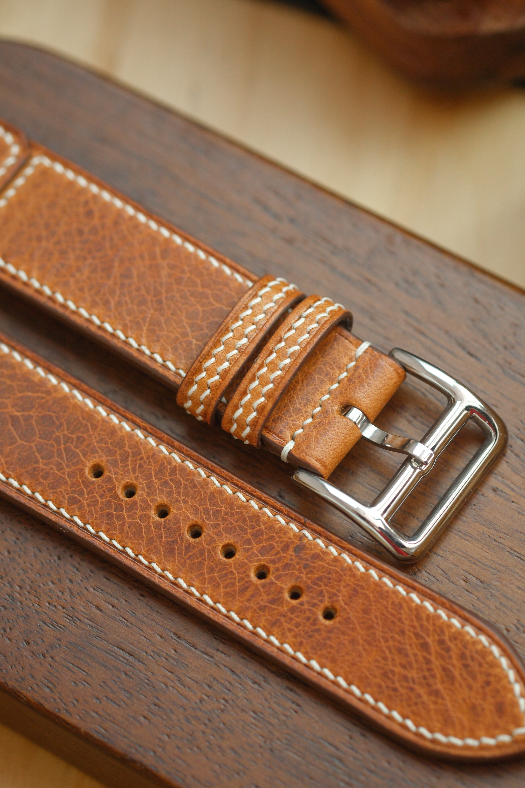 Cognac Waxy Cowhide Reverse-Folded Strap