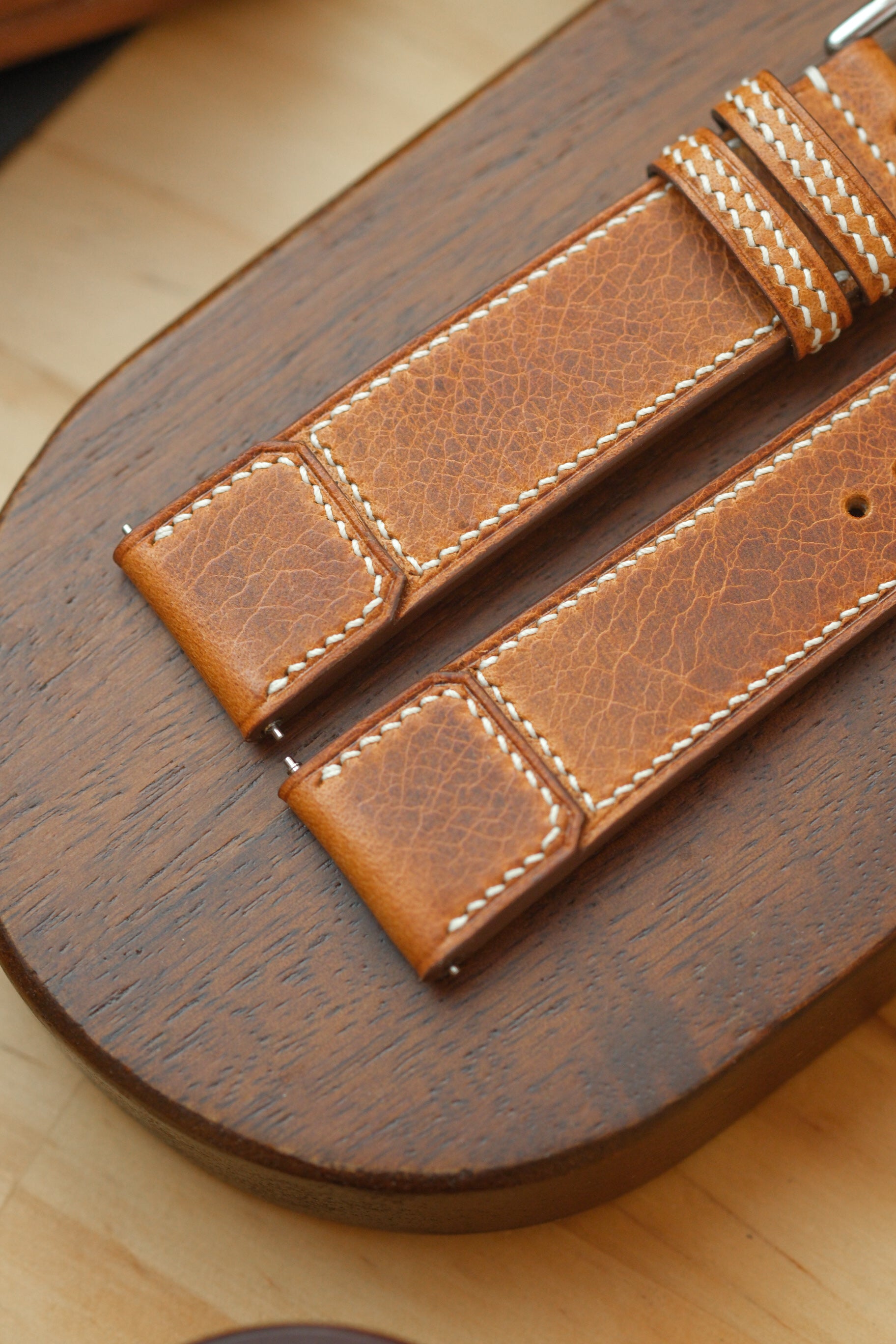 Cognac Waxy Cowhide Reverse-Folded Strap