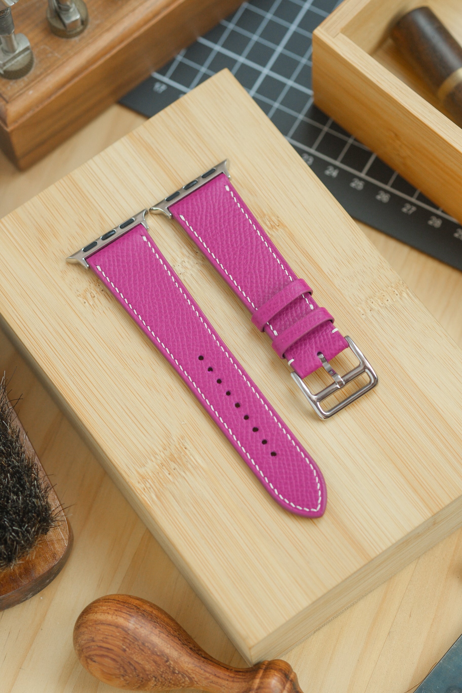 Fuchsia Pink Epsom Calfskin Apple Watch Strap