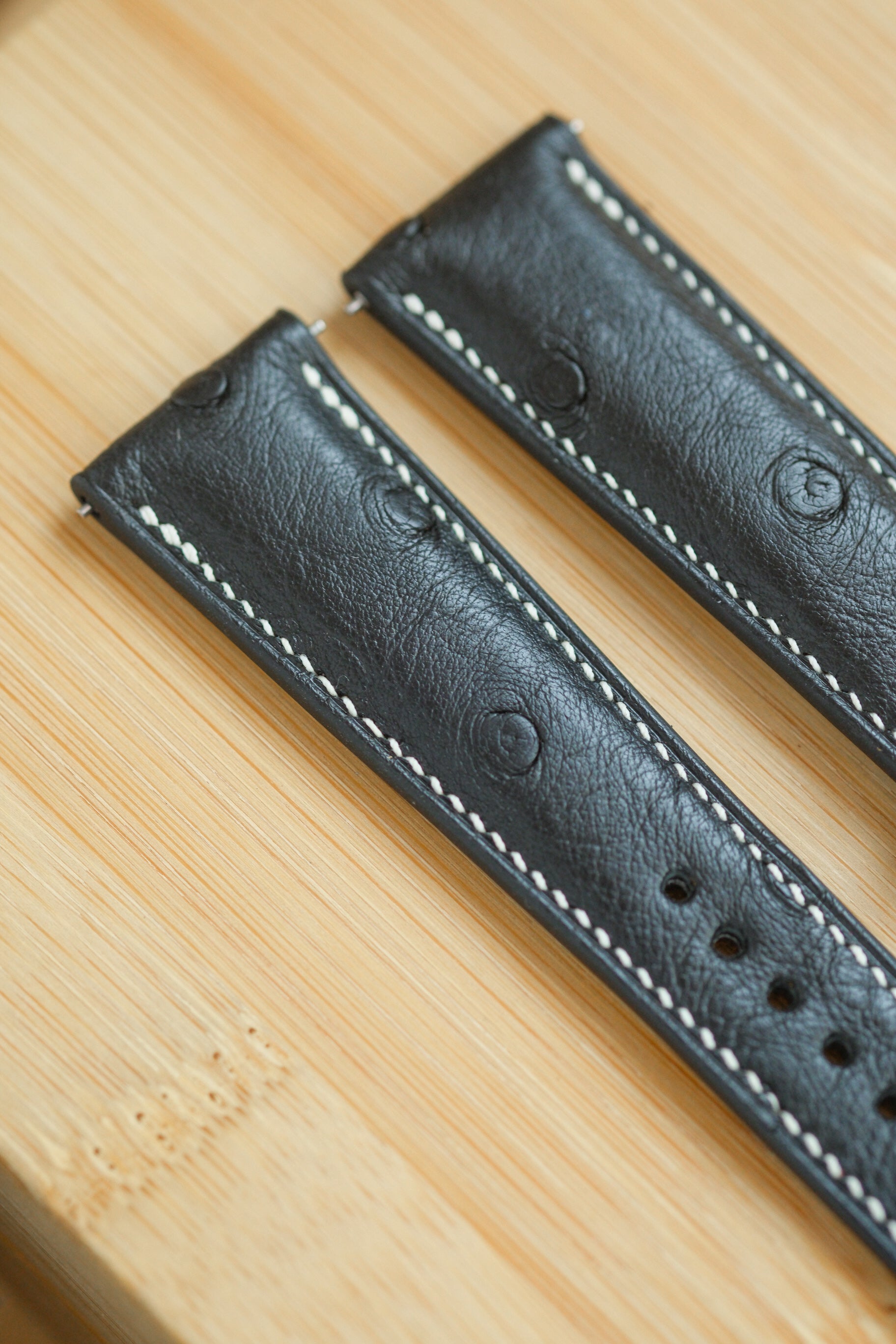 Black Ostrich Belly Leather Strap