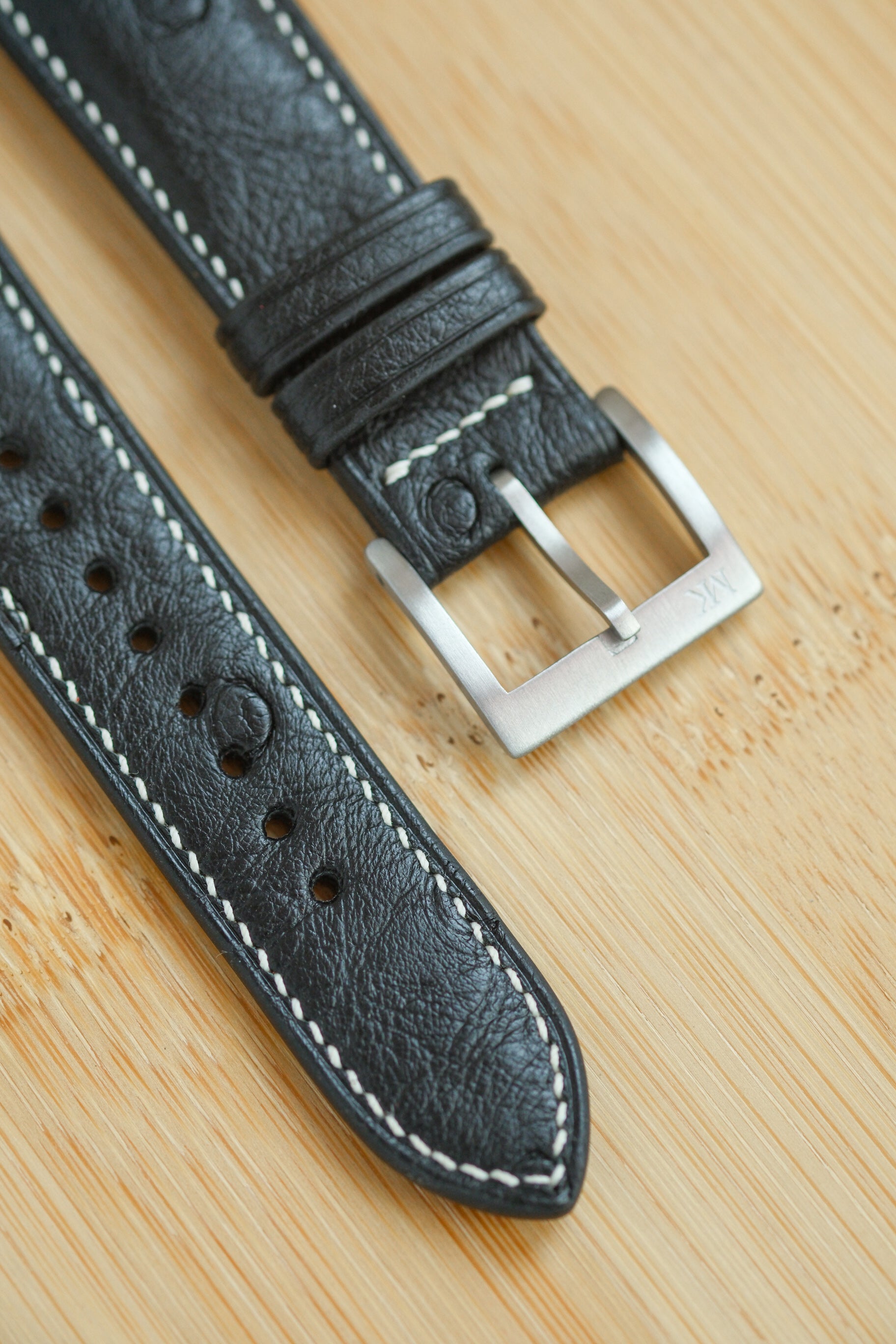 Black Ostrich Belly Leather Strap