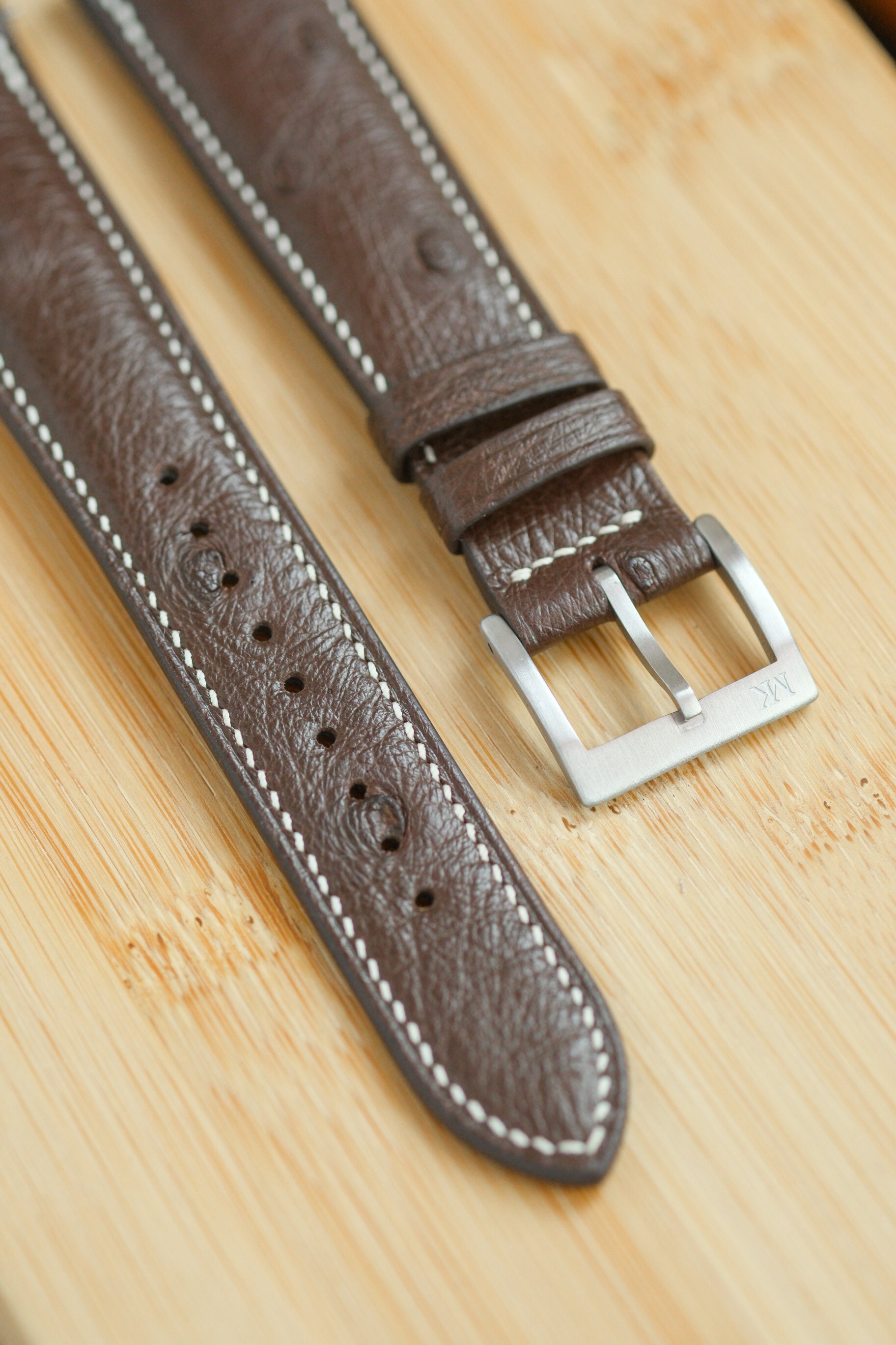 Dark Brown Ostrich Belly Leather Strap