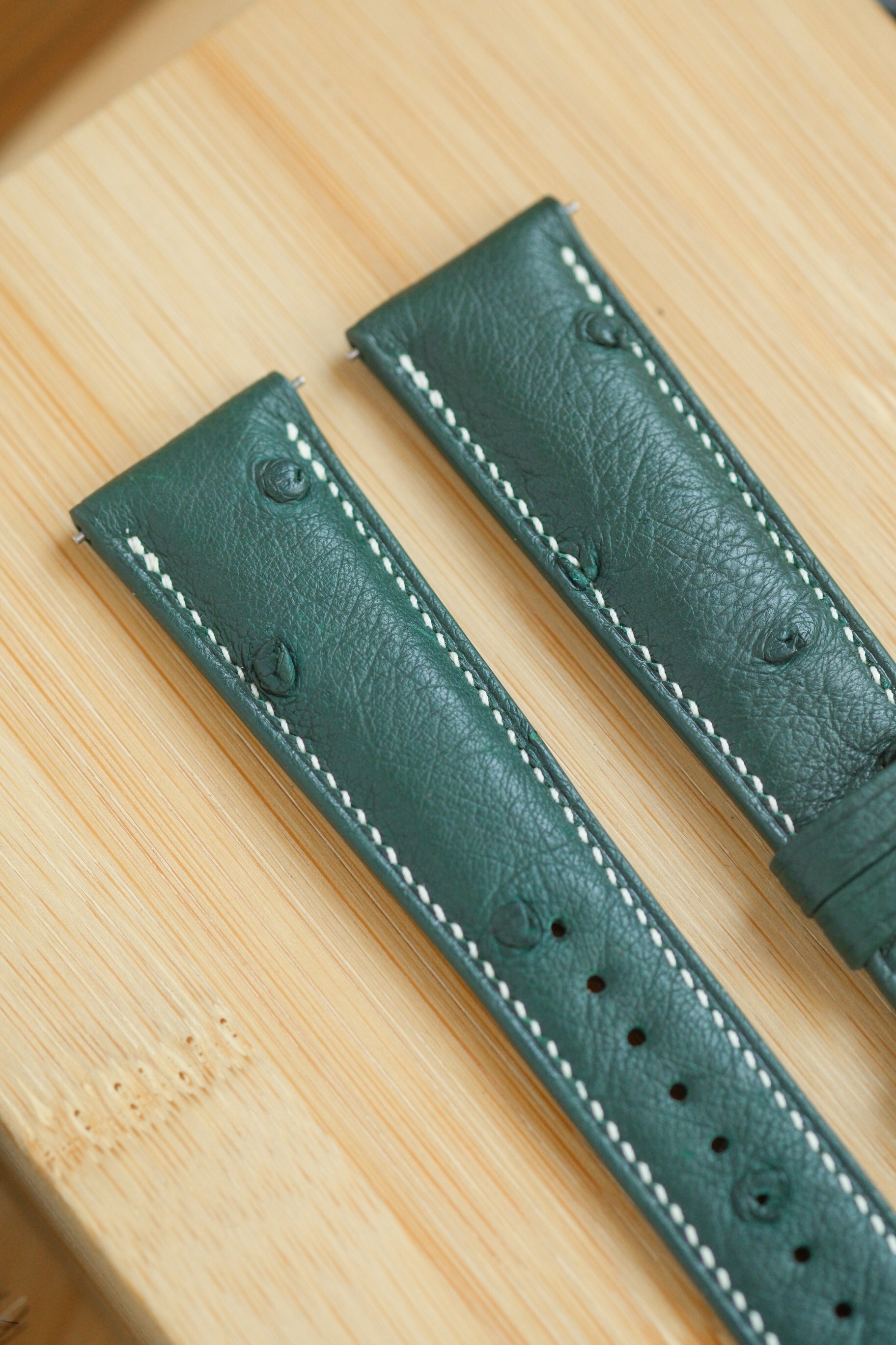 Bottle Green Ostrich Belly Leather Strap