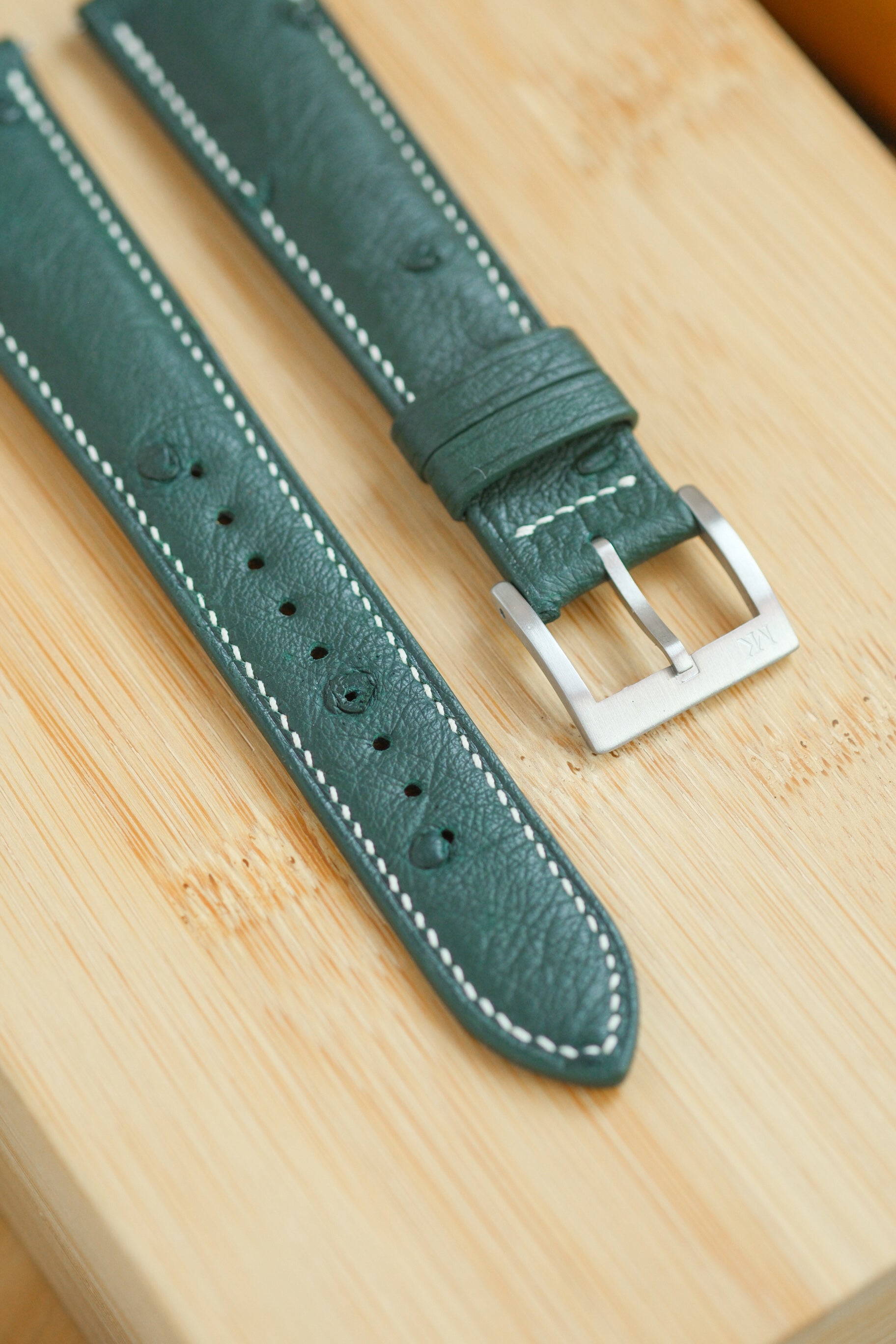 Bottle Green Ostrich Belly Leather Strap