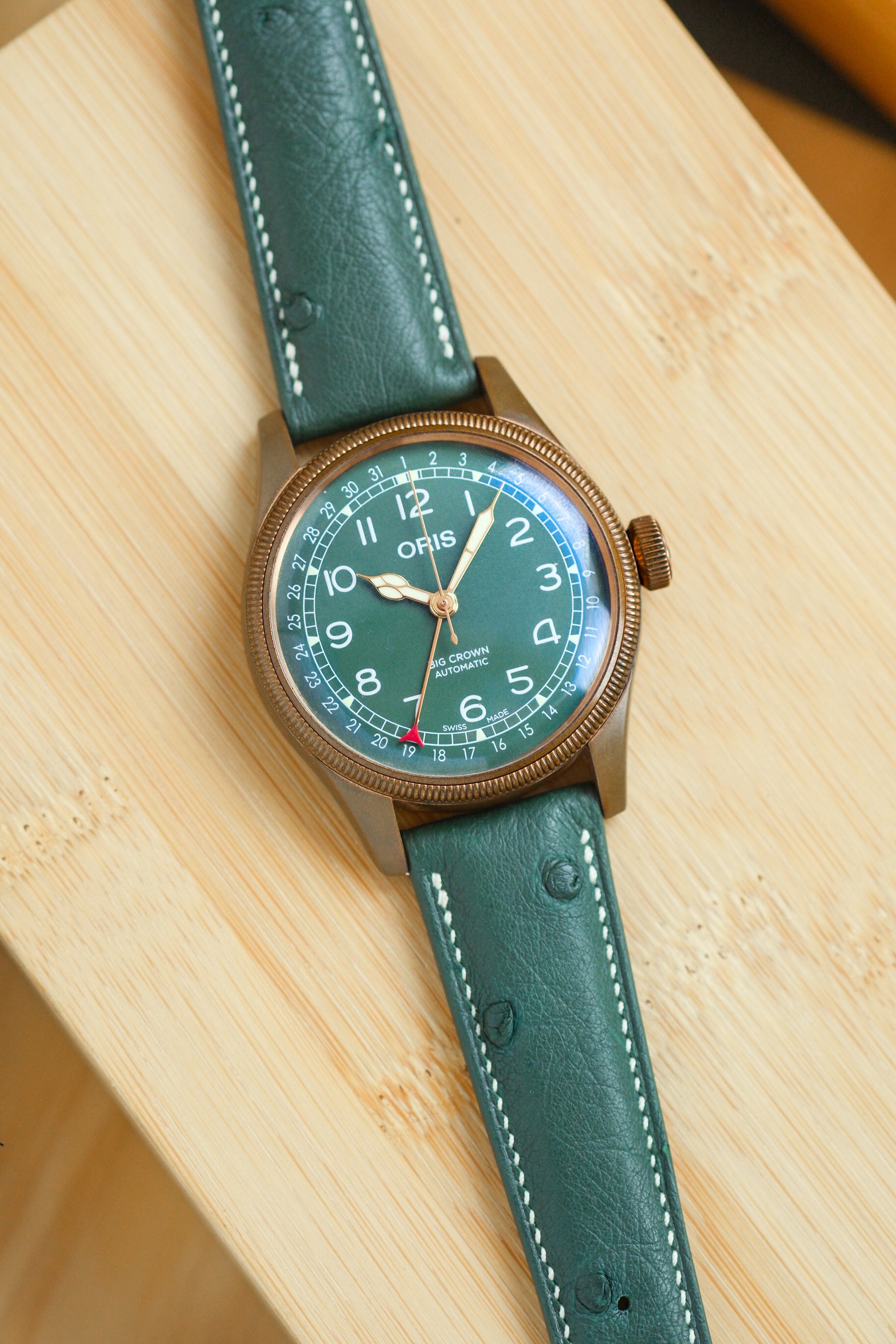Bottle Green Ostrich Belly Leather Strap