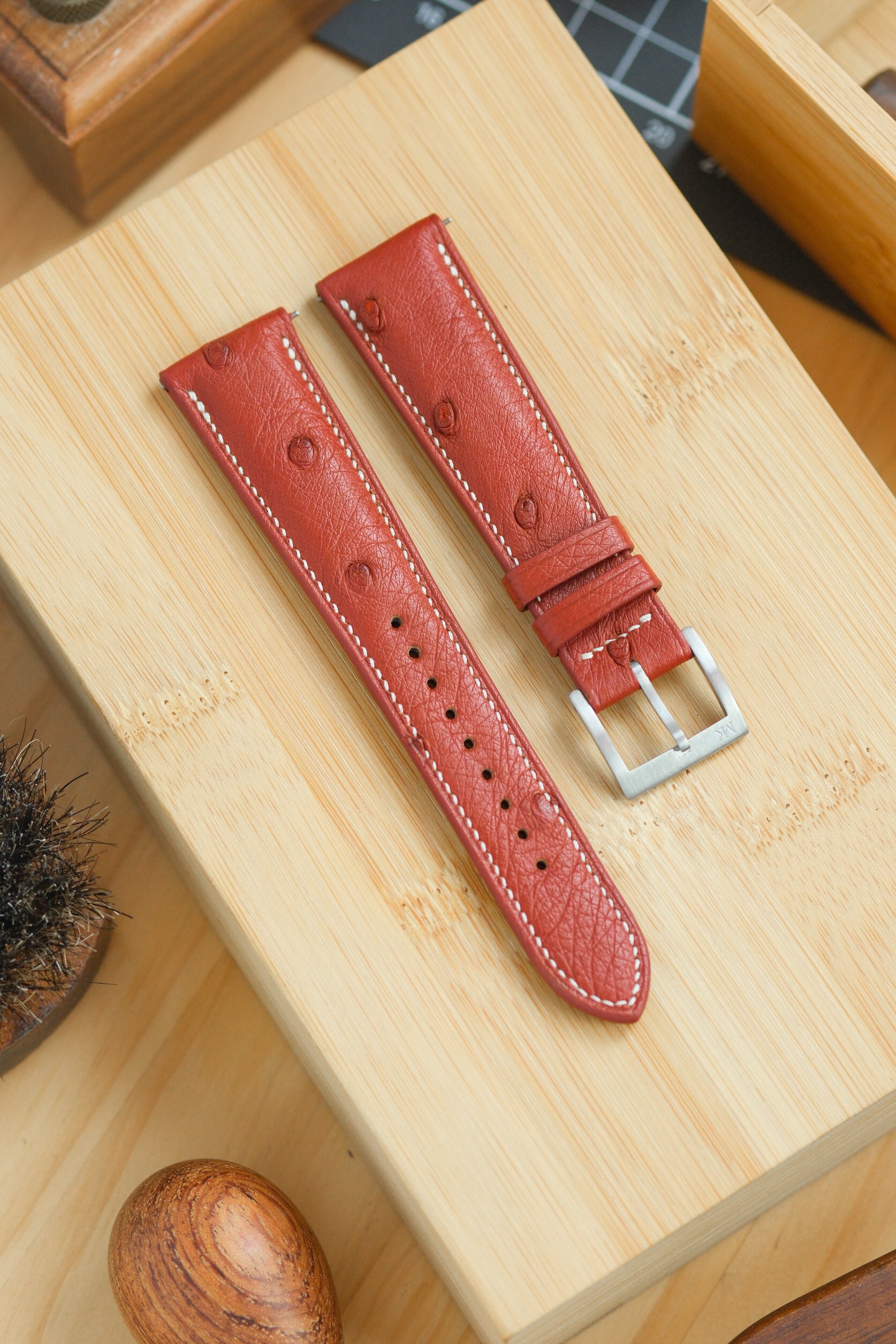 Blood Orange Ostrich Belly Leather Strap