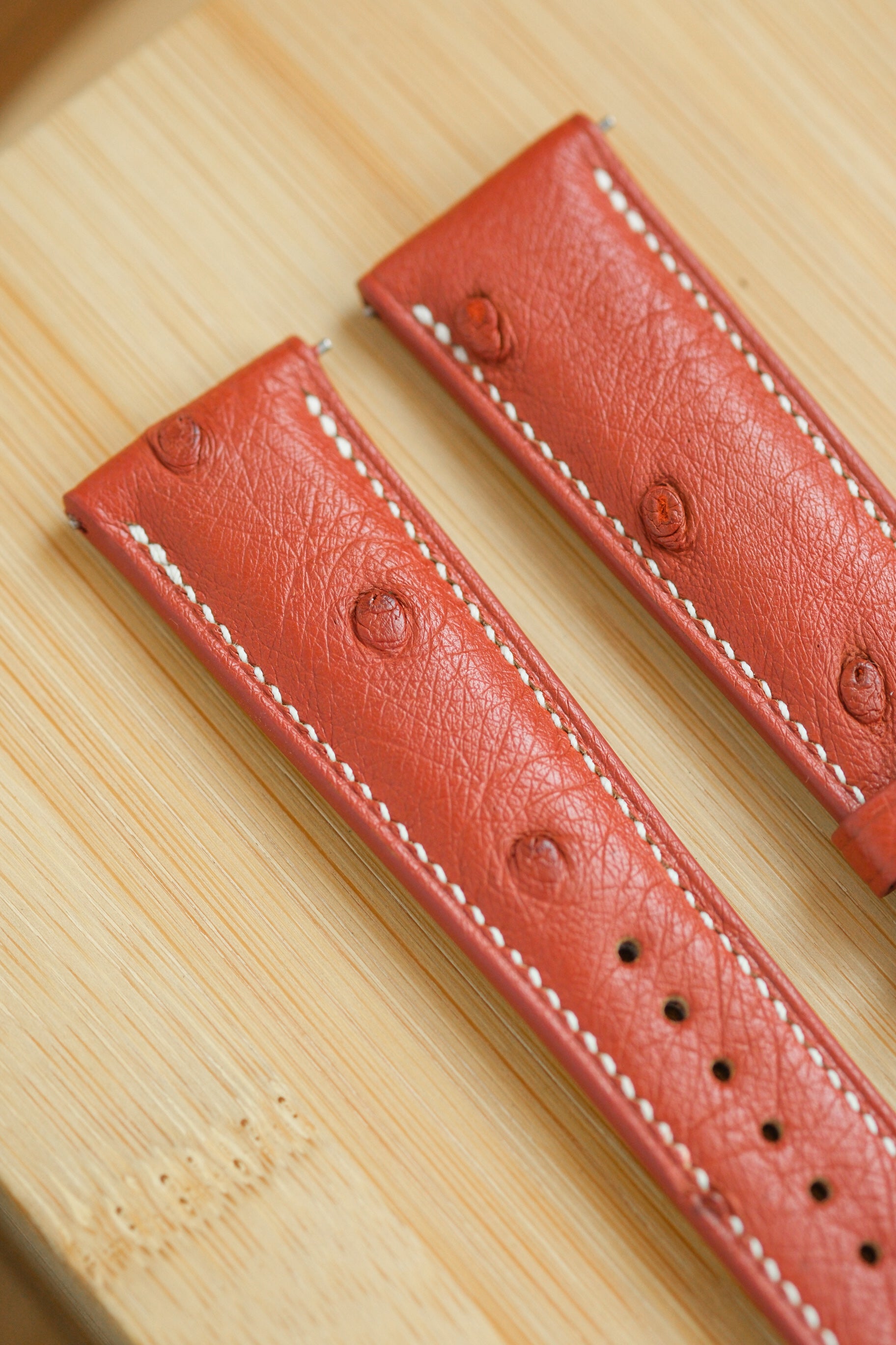 Blood Orange Ostrich Belly Leather Strap