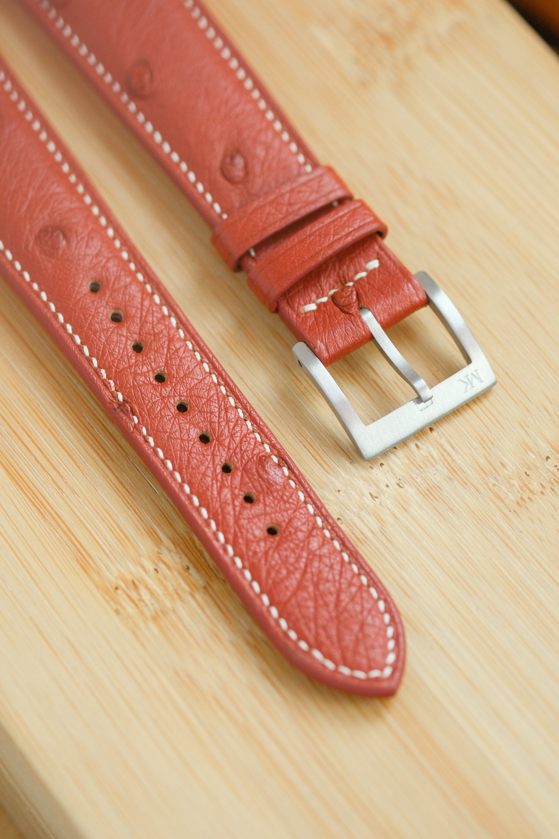 Blood Orange Ostrich Belly Leather Strap