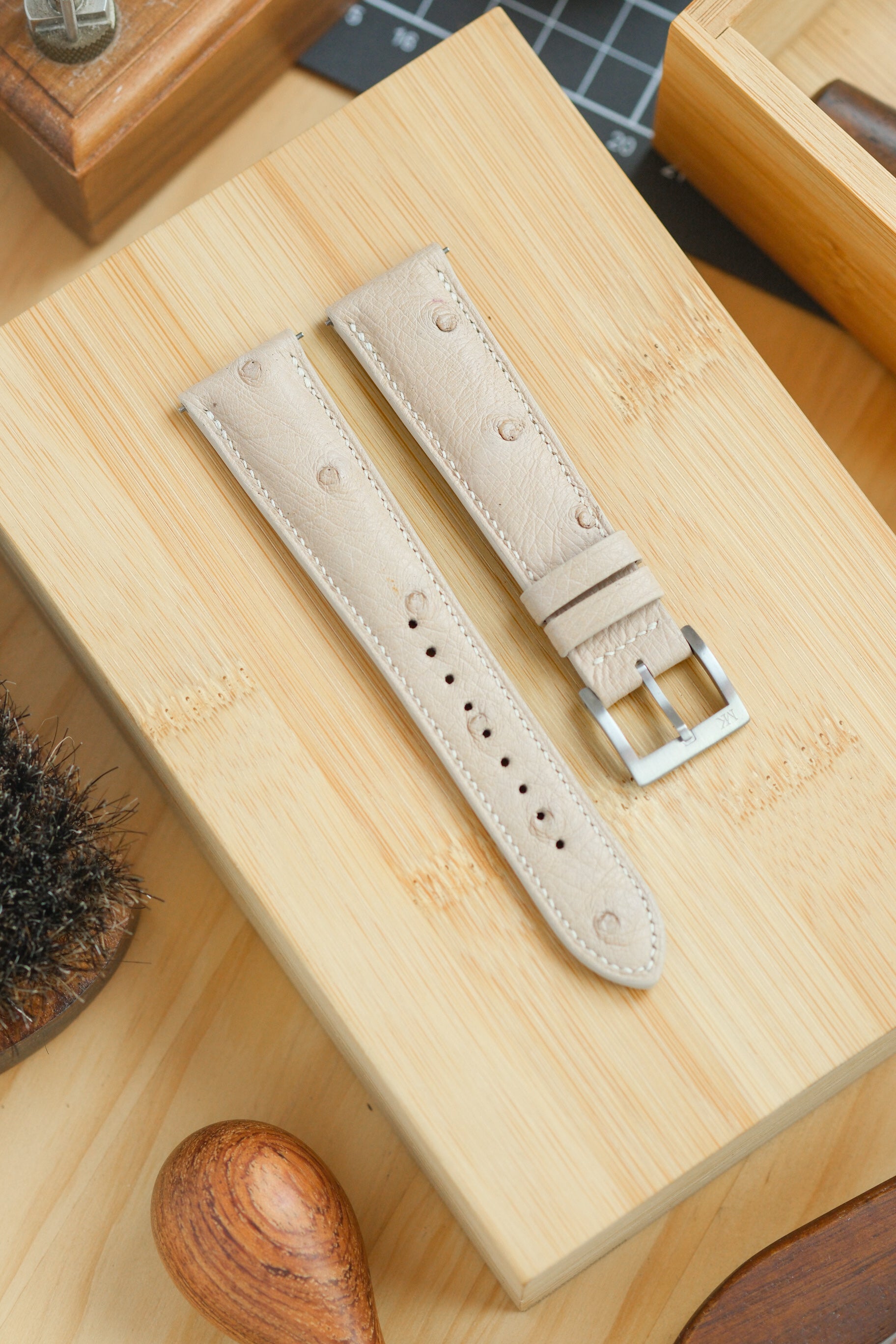 Beige Ostrich Belly Leather Strap