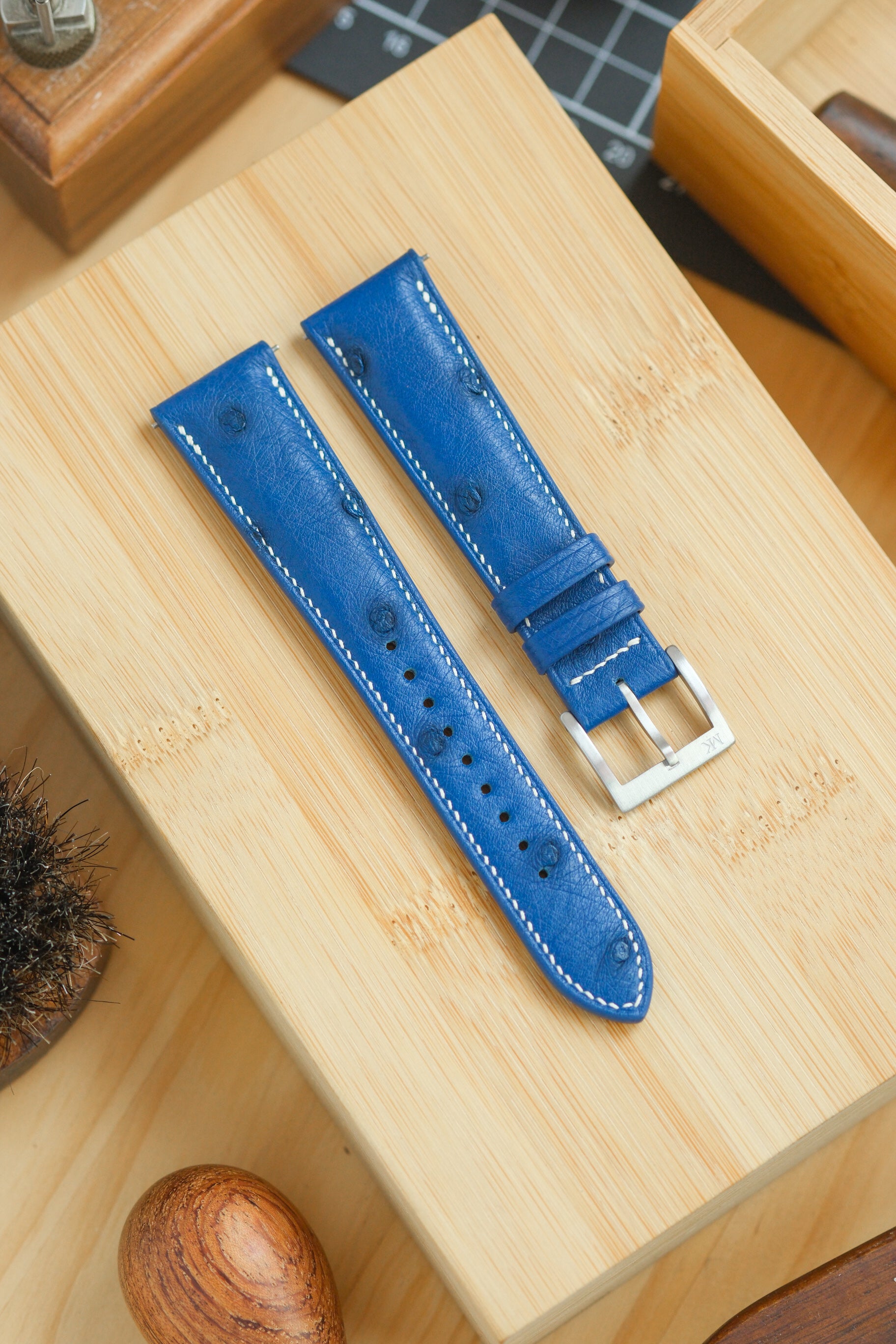Royal Blue Ostrich Belly Leather Strap