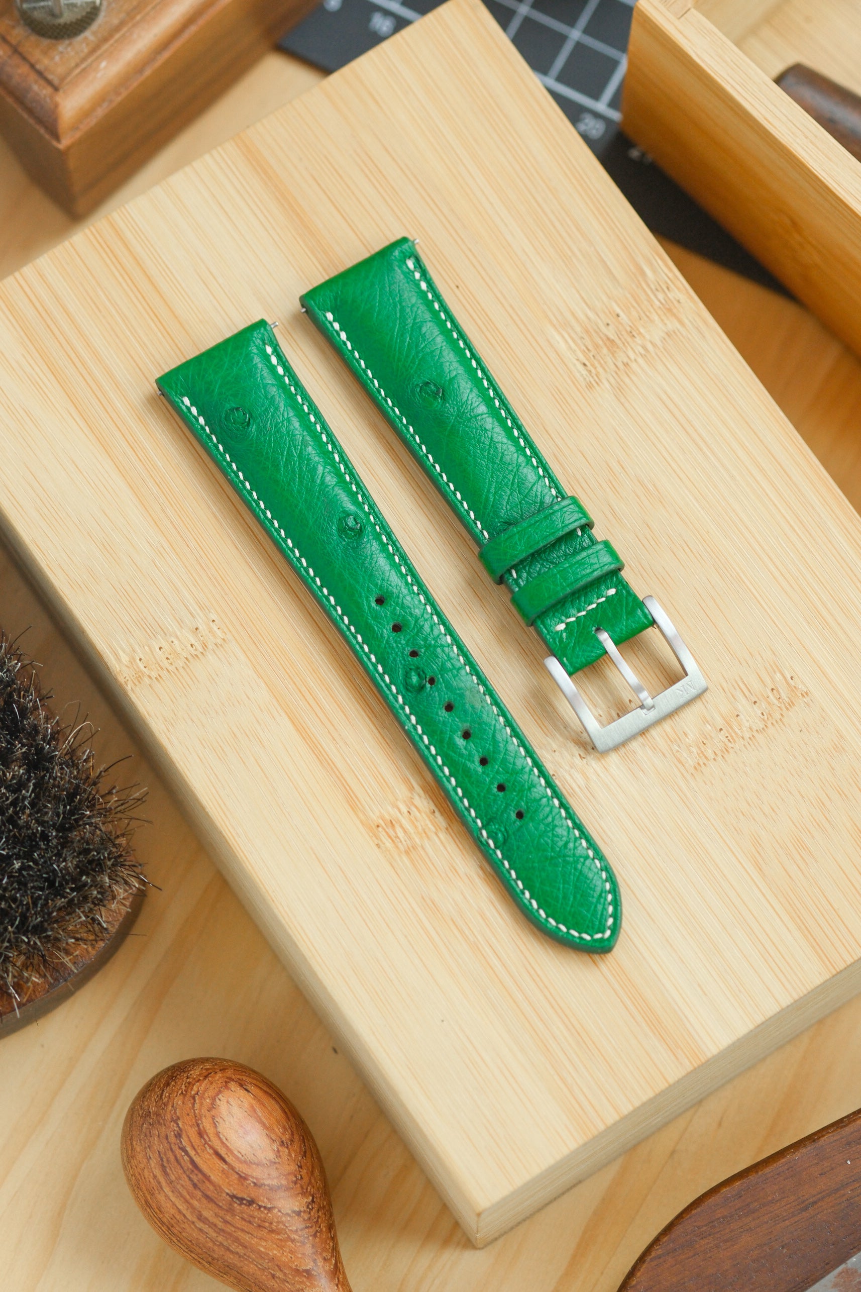 Kelly Green Ostrich Belly Leather Strap