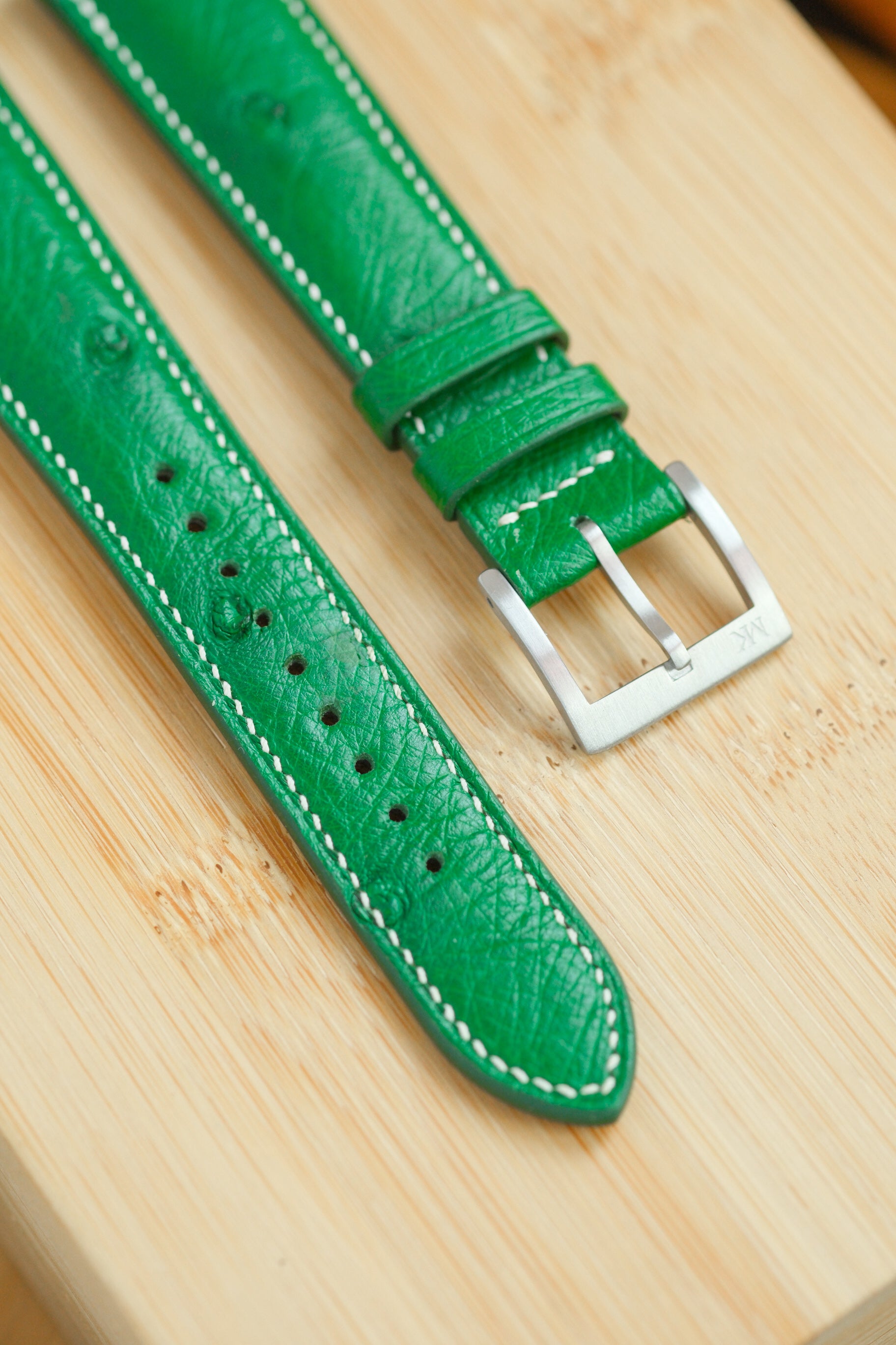Kelly Green Ostrich Belly Leather Strap