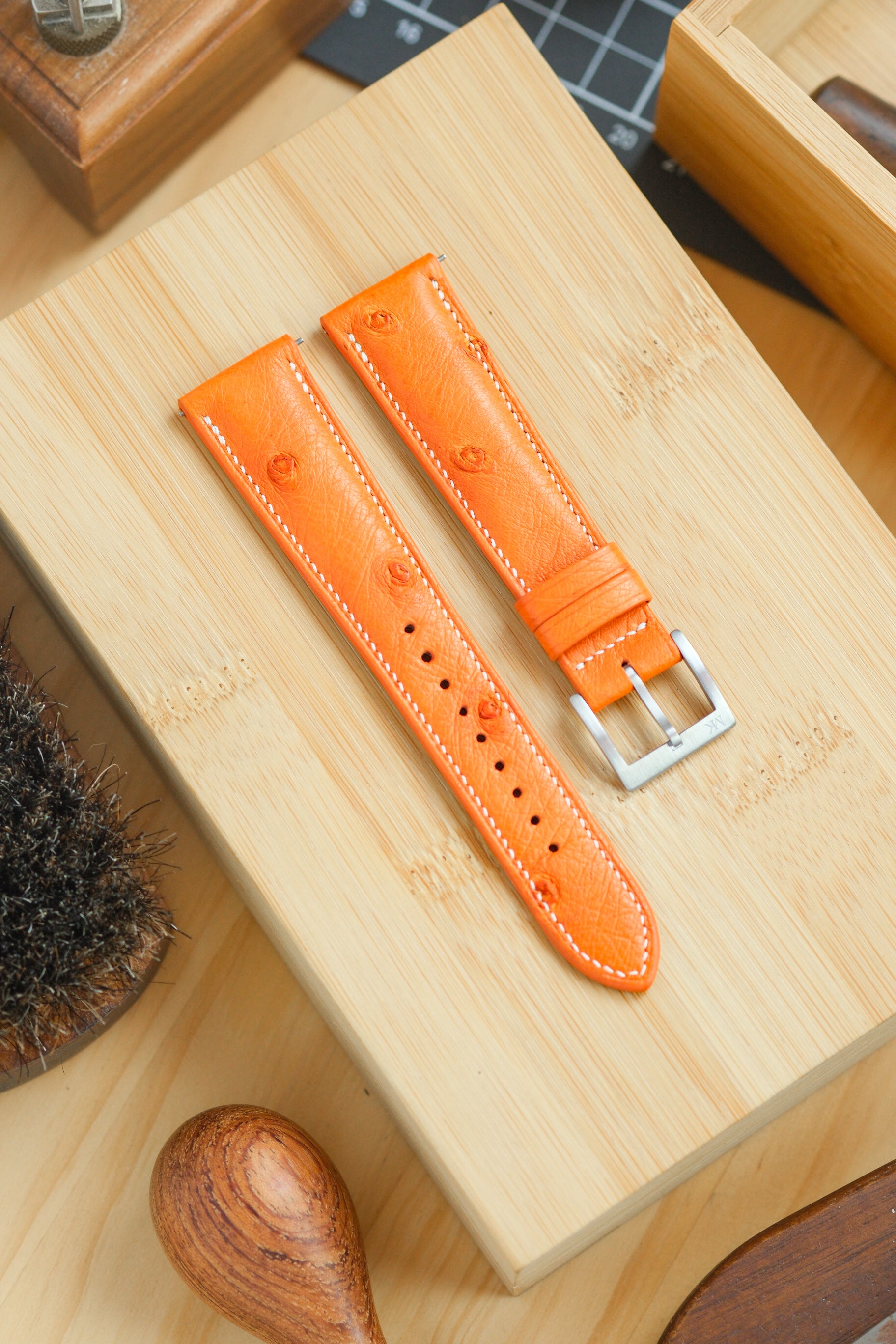 Orange Ostrich Belly Leather Strap