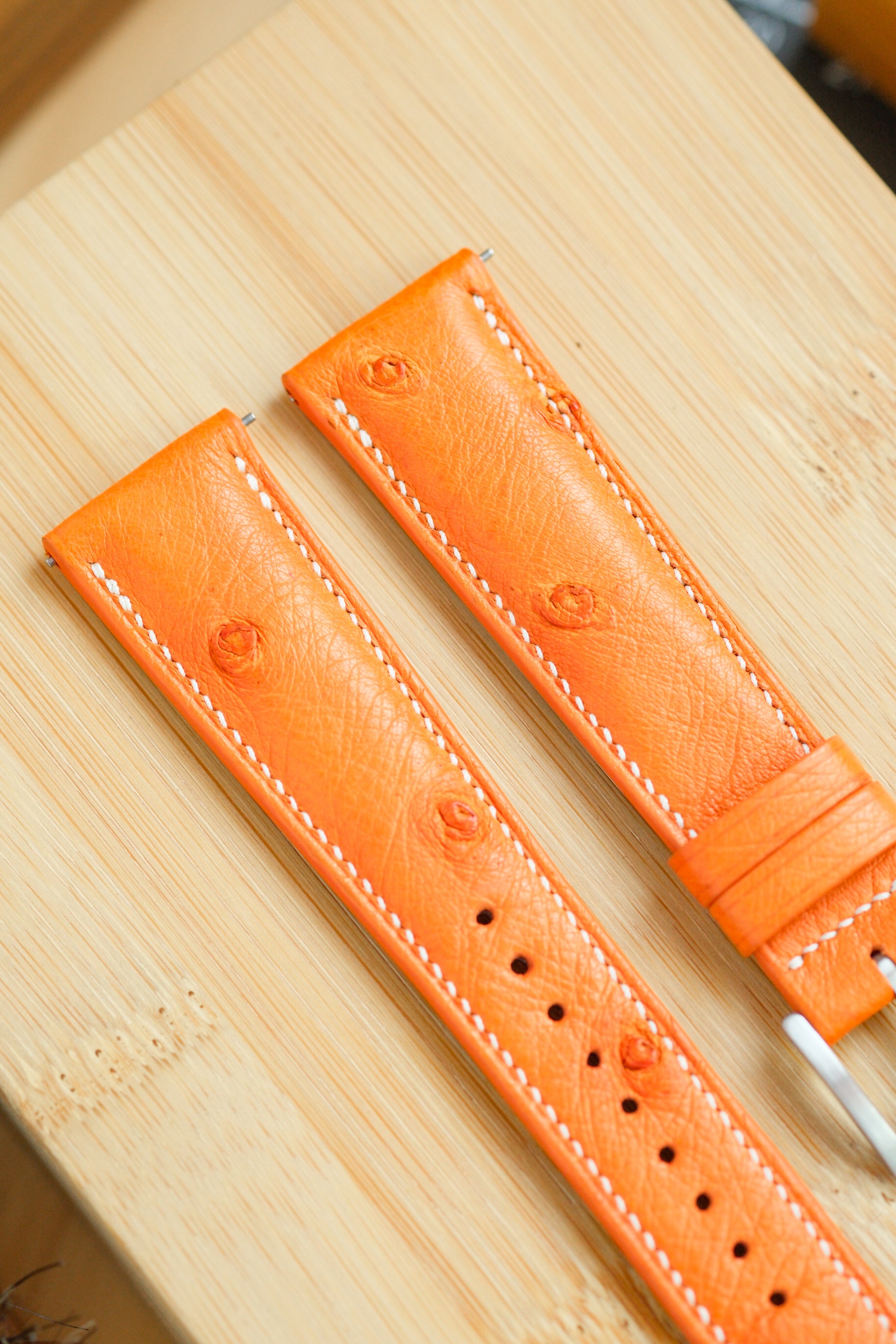 Orange Ostrich Belly Leather Strap