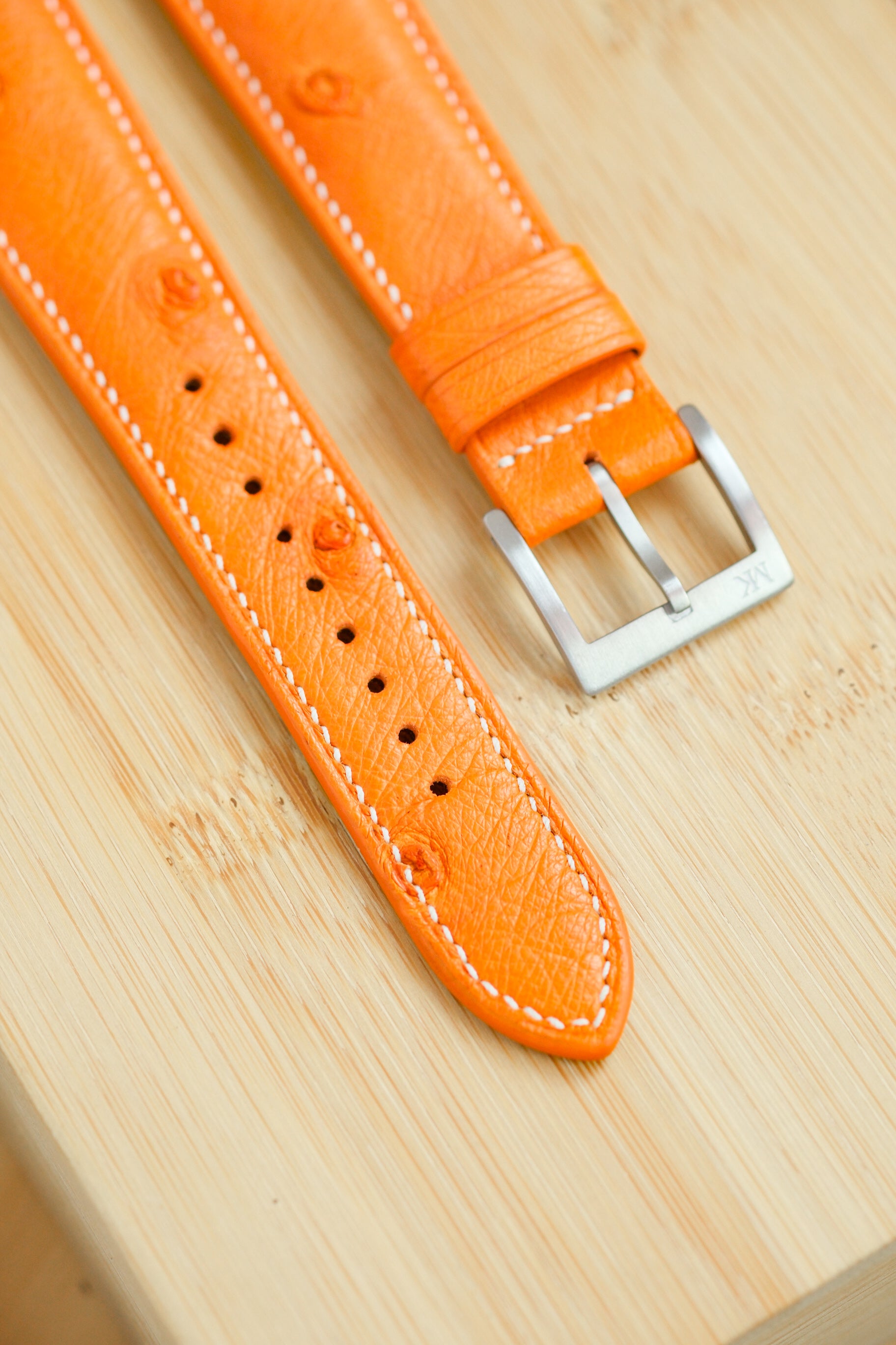 Orange Ostrich Belly Leather Strap