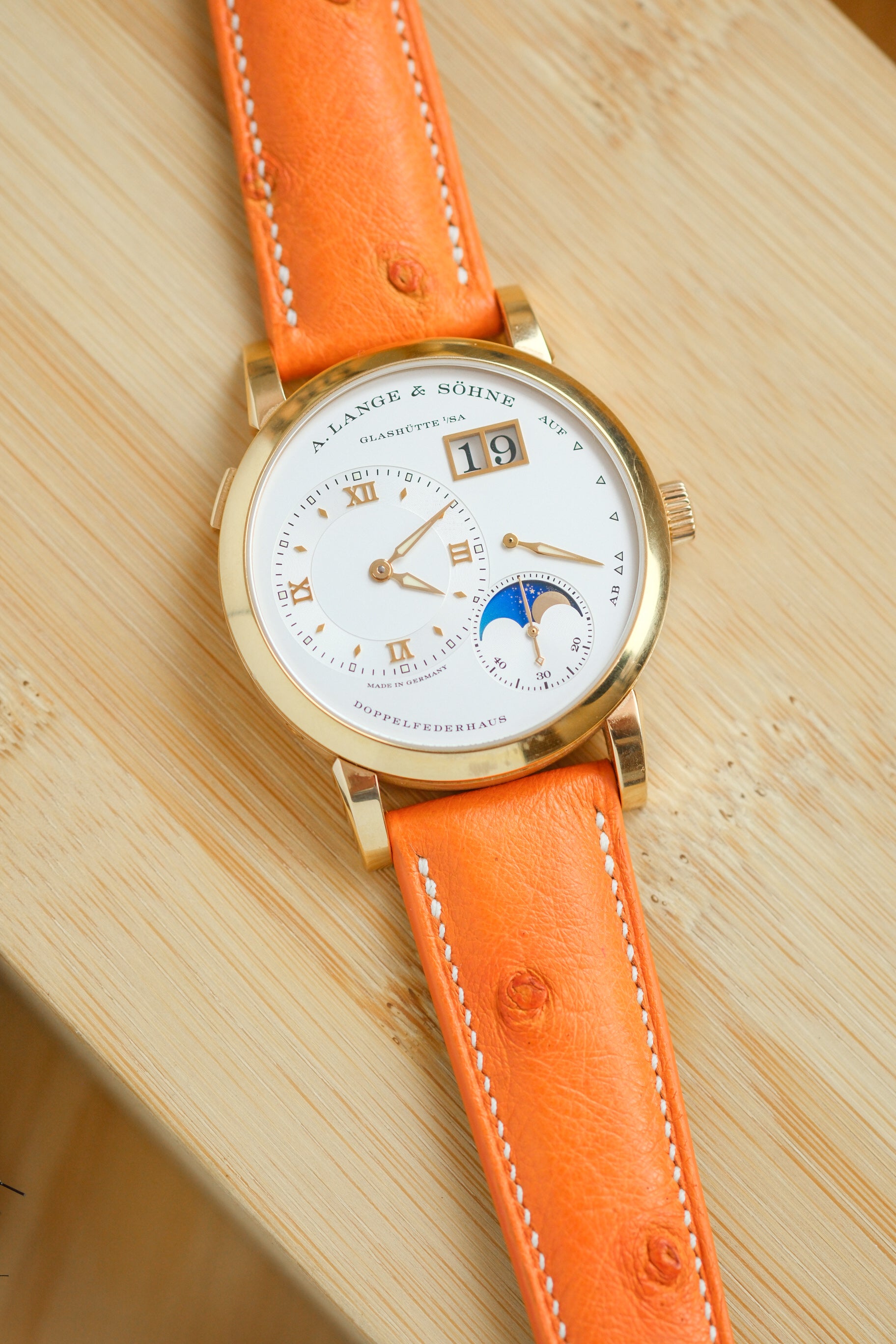 Orange Ostrich Belly Leather Strap