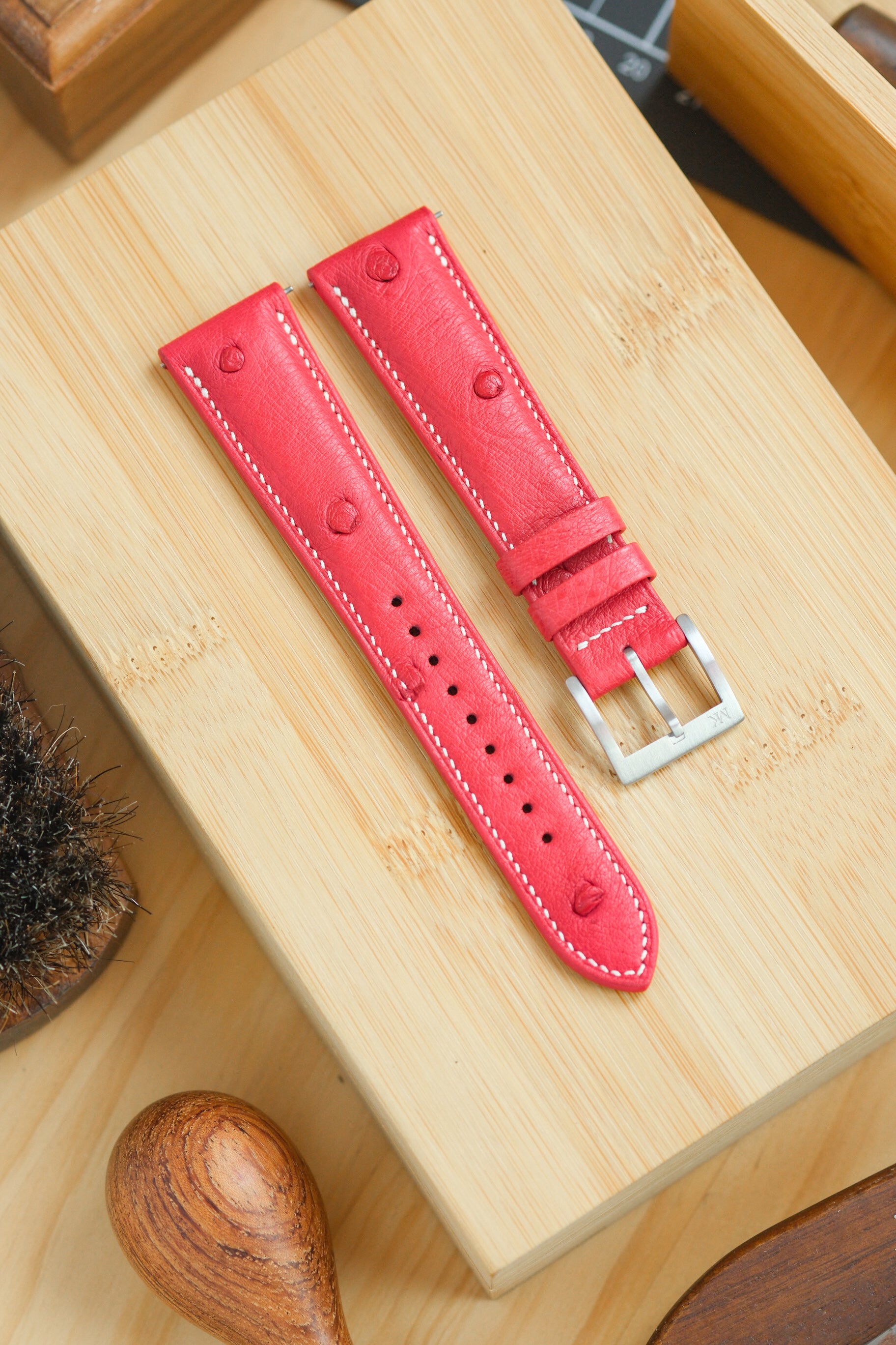 Bright Red Ostrich Belly Leather Strap