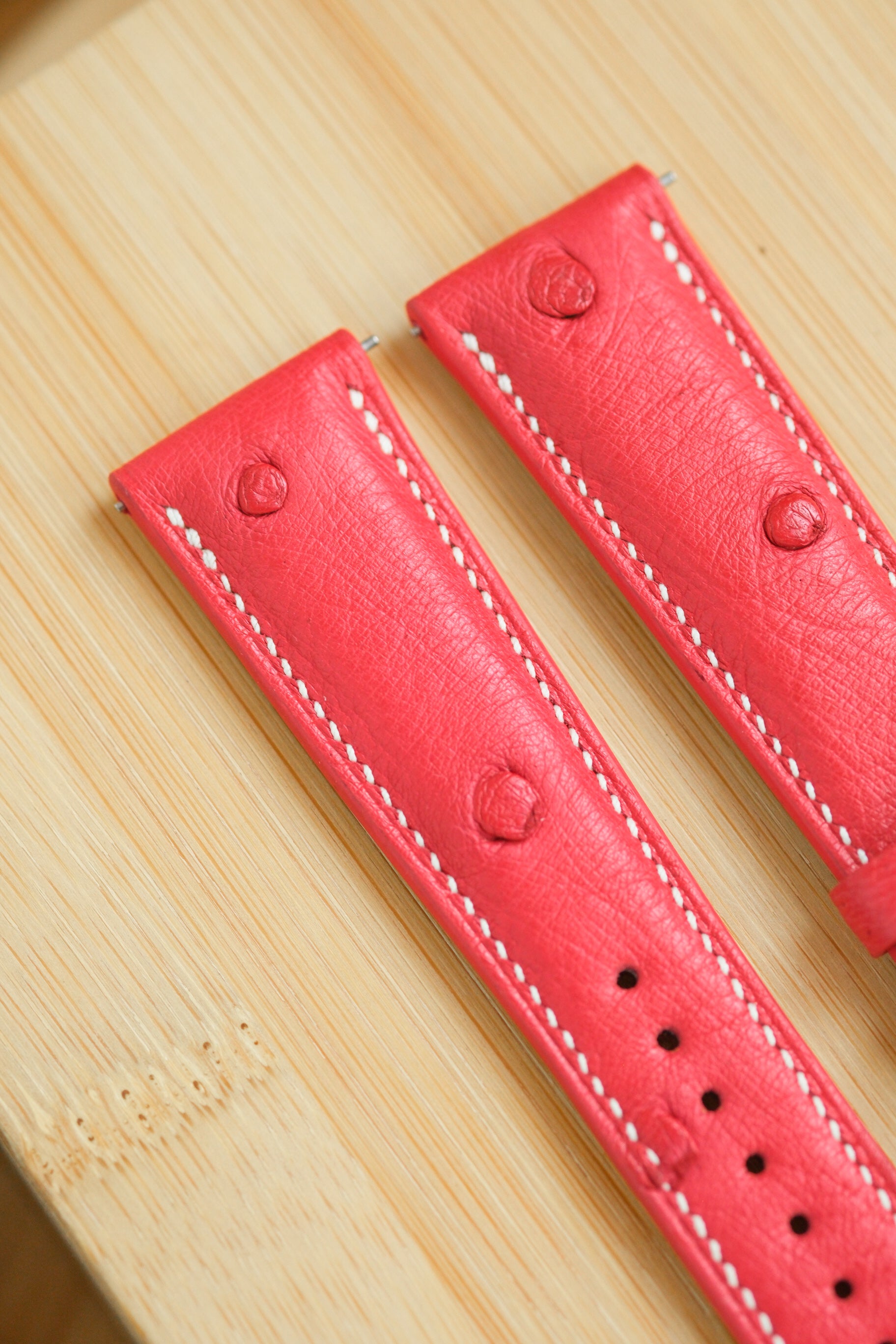 Bright Red Ostrich Belly Leather Strap