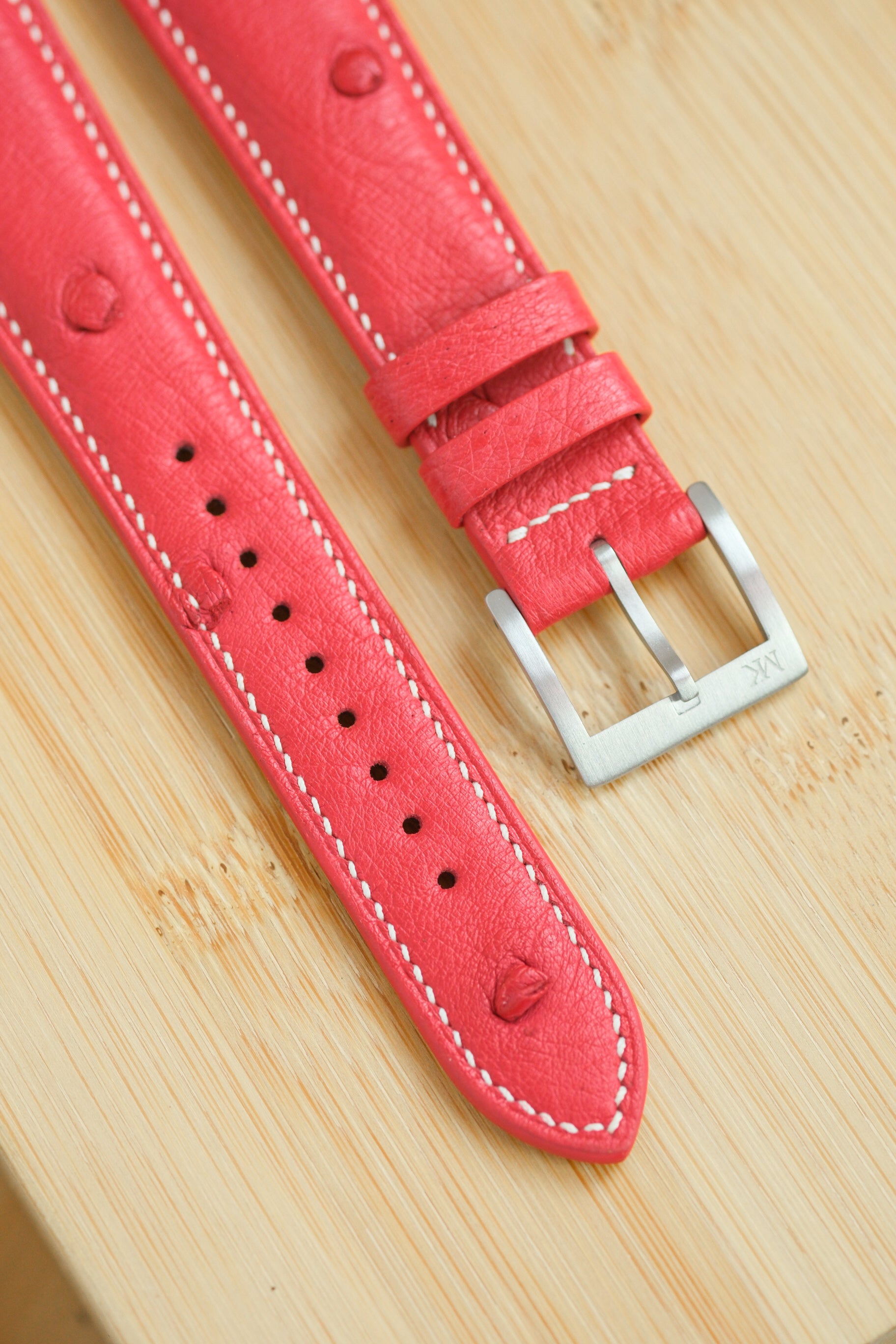 Bright Red Ostrich Belly Leather Strap