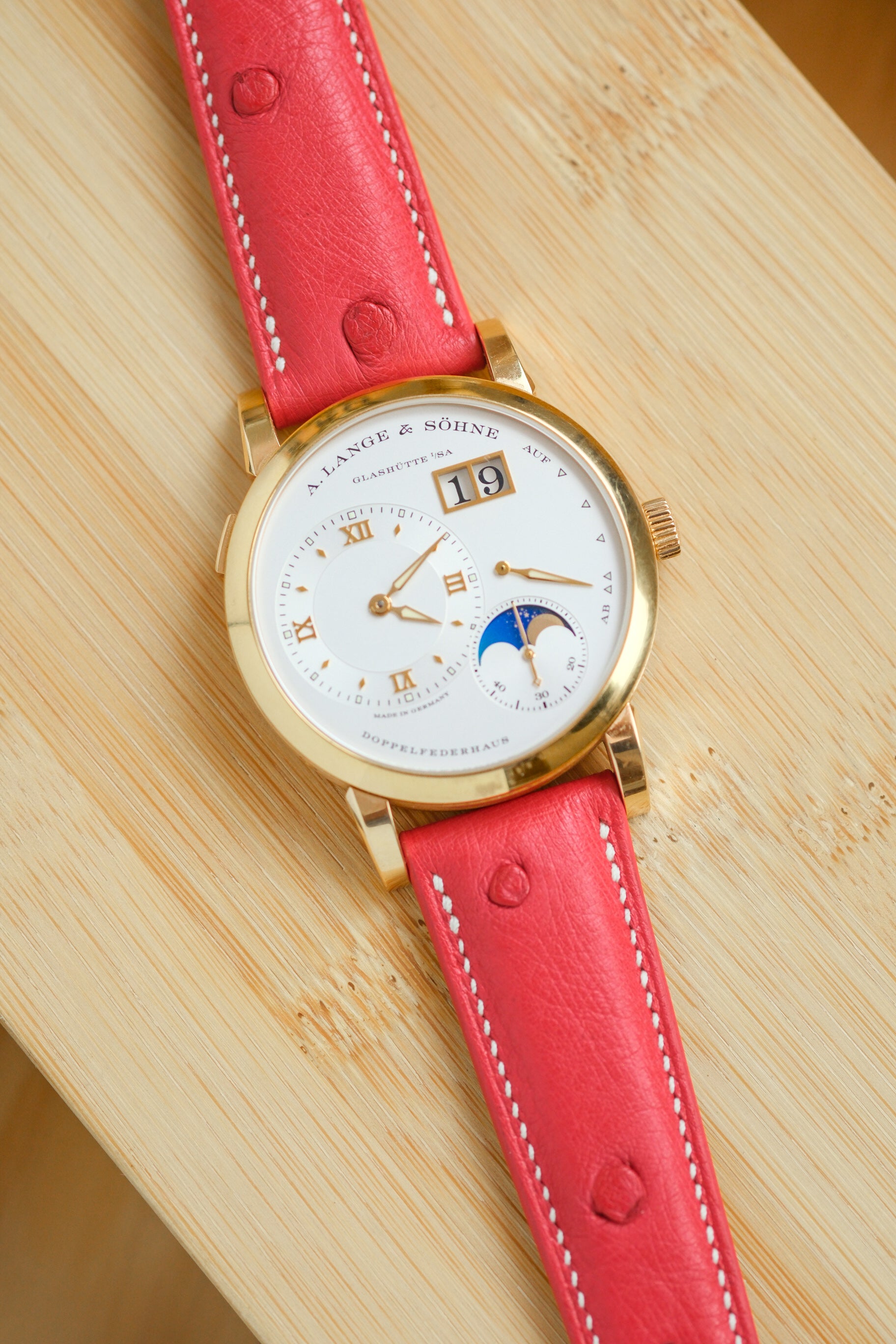 Bright Red Ostrich Belly Leather Strap