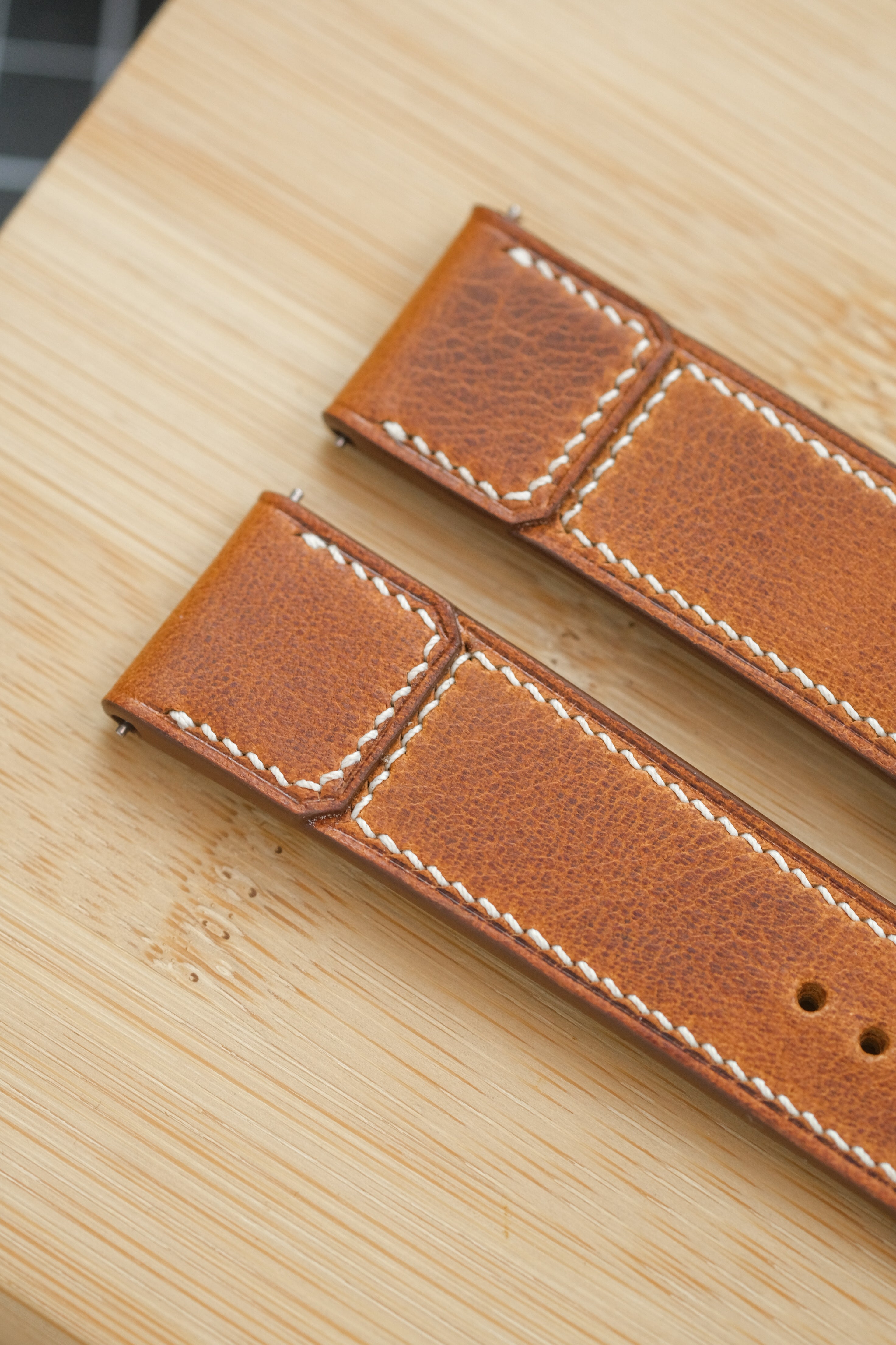 Cognac Waxy Cowhide Reverse-Folded Strap