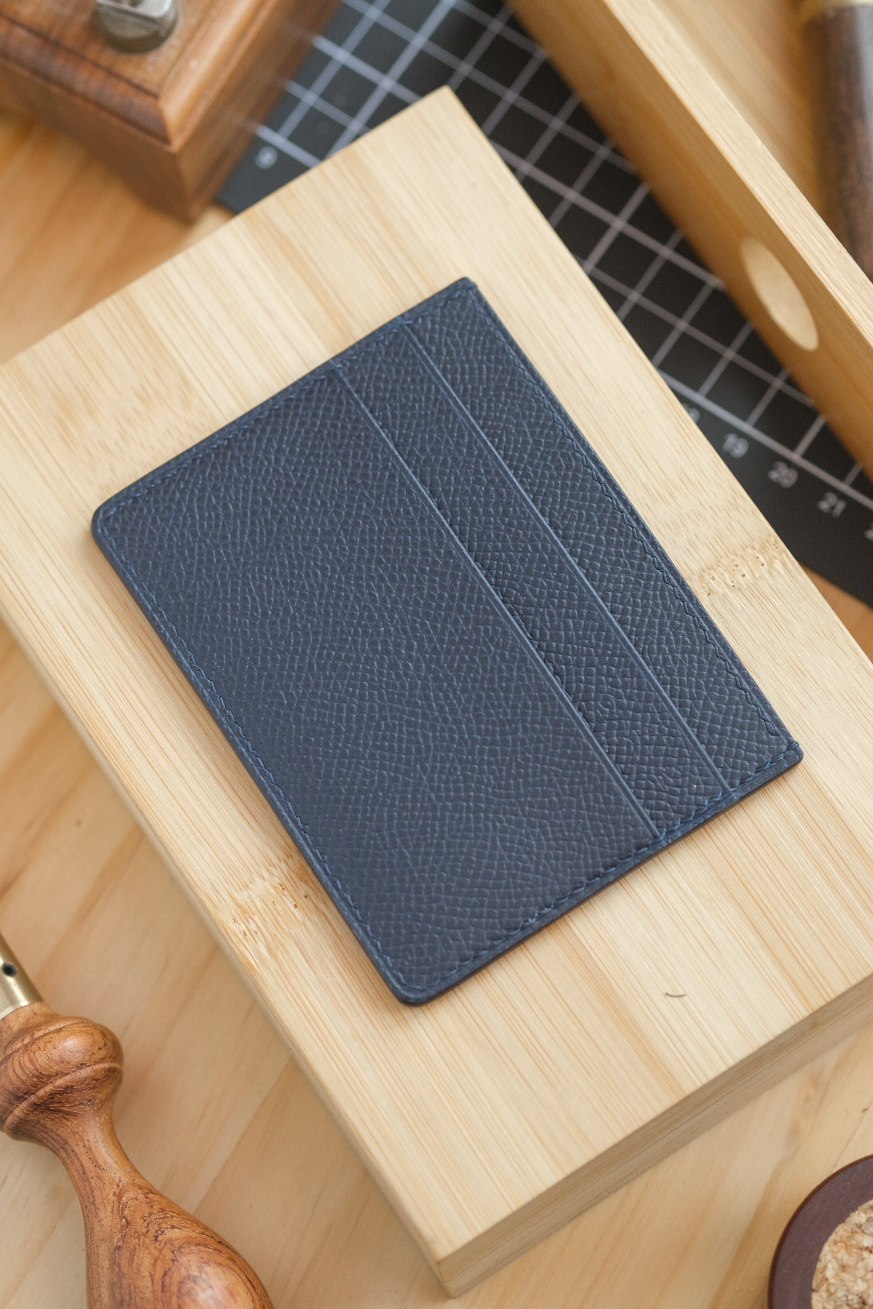 Navy Epsom French Calf "Edwin" Cardholder (5-slot)