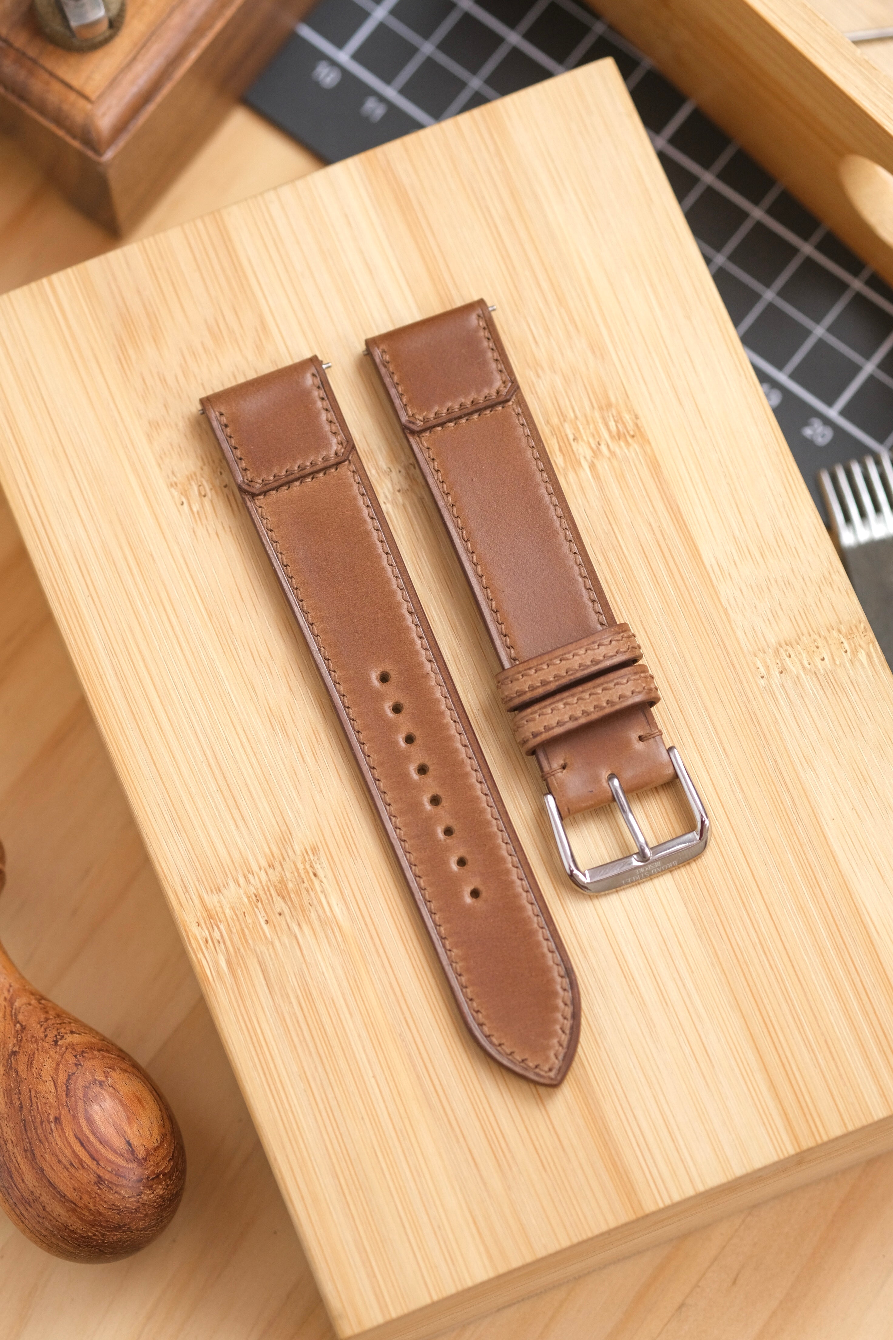 Natural Horween Shell Cordovan Reverse Folded Strap
