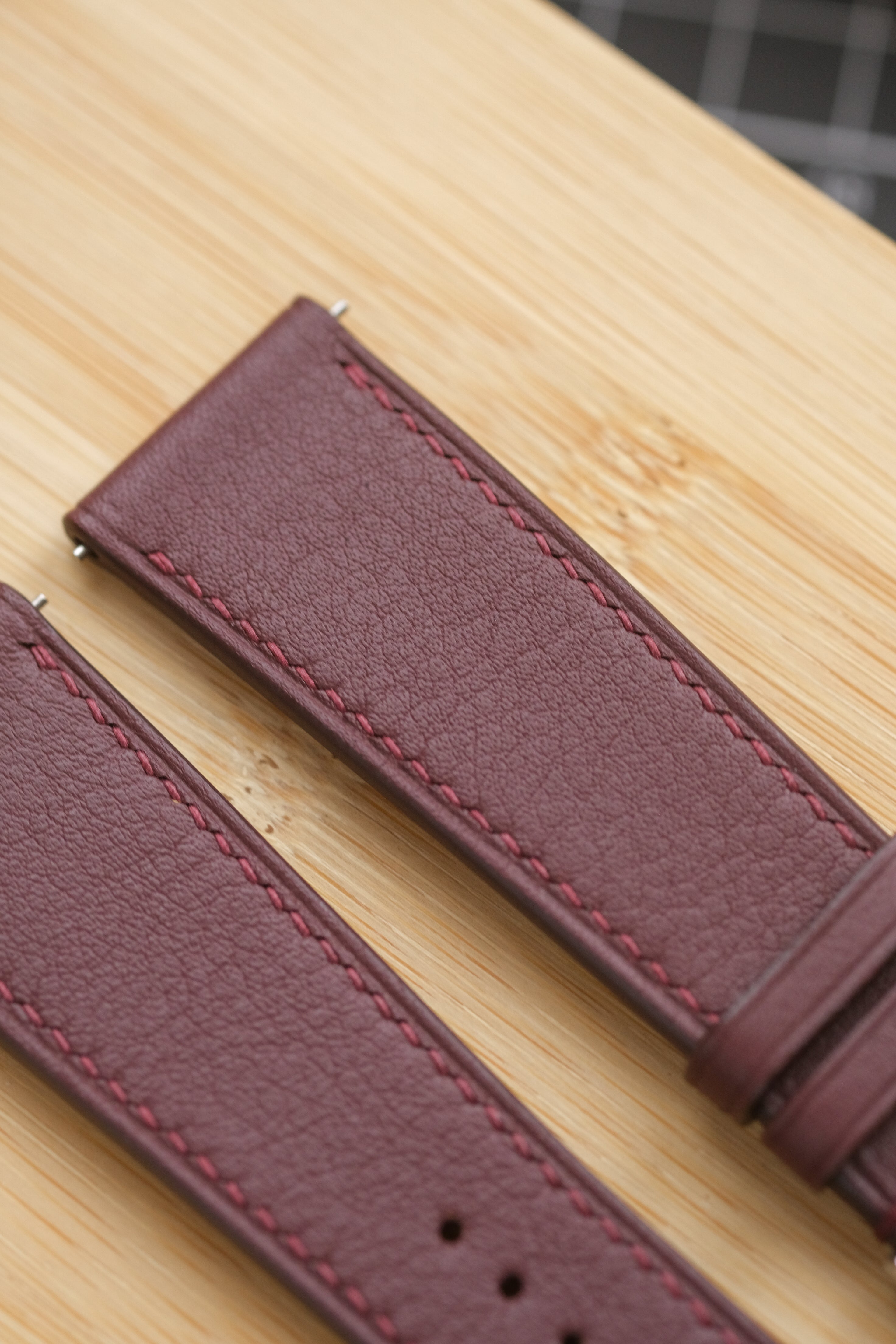 Burgundy Swift Calfskin Leather Strap