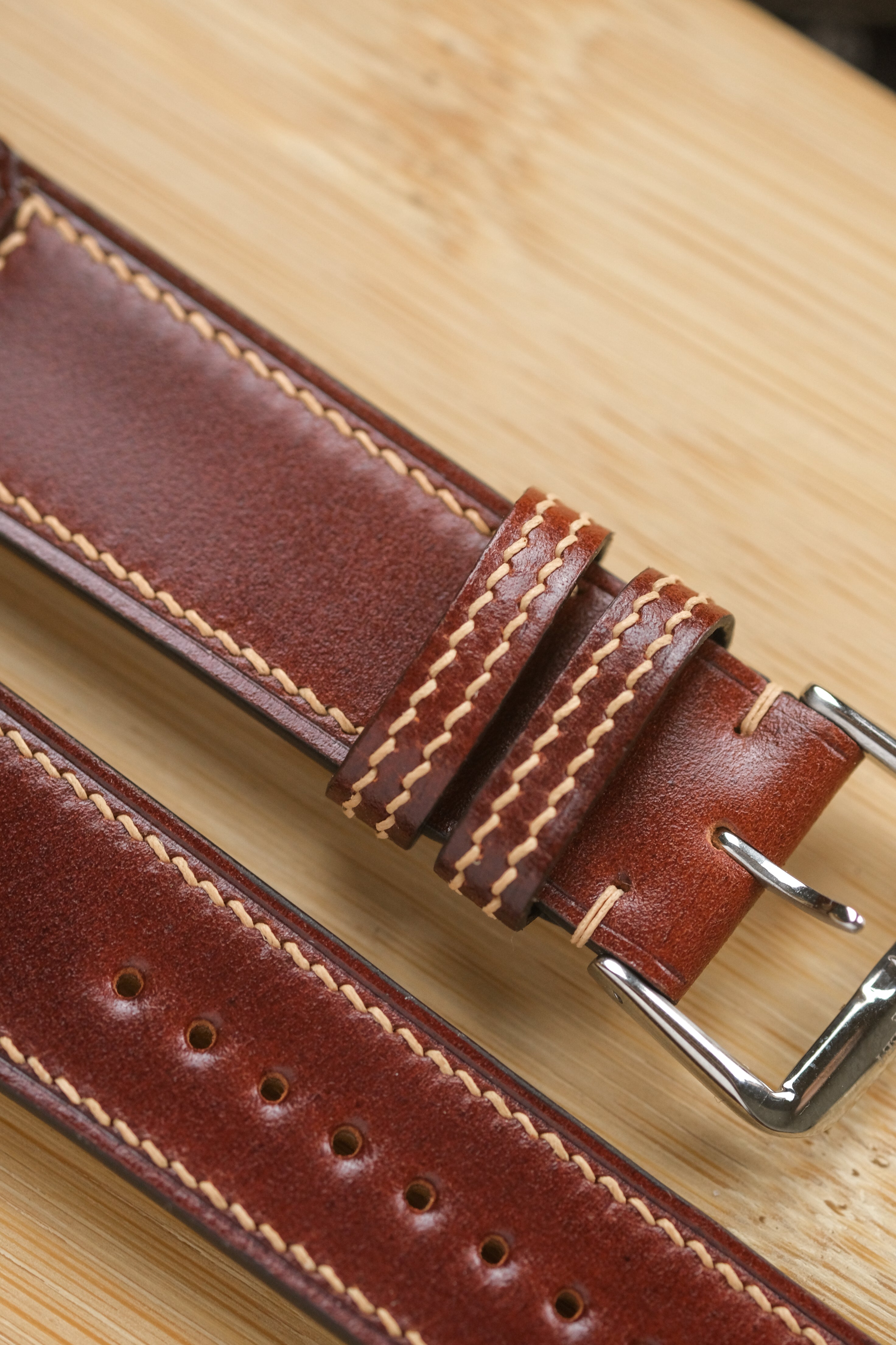 Garnet Red Shell Cordovan Reverse Folded Strap